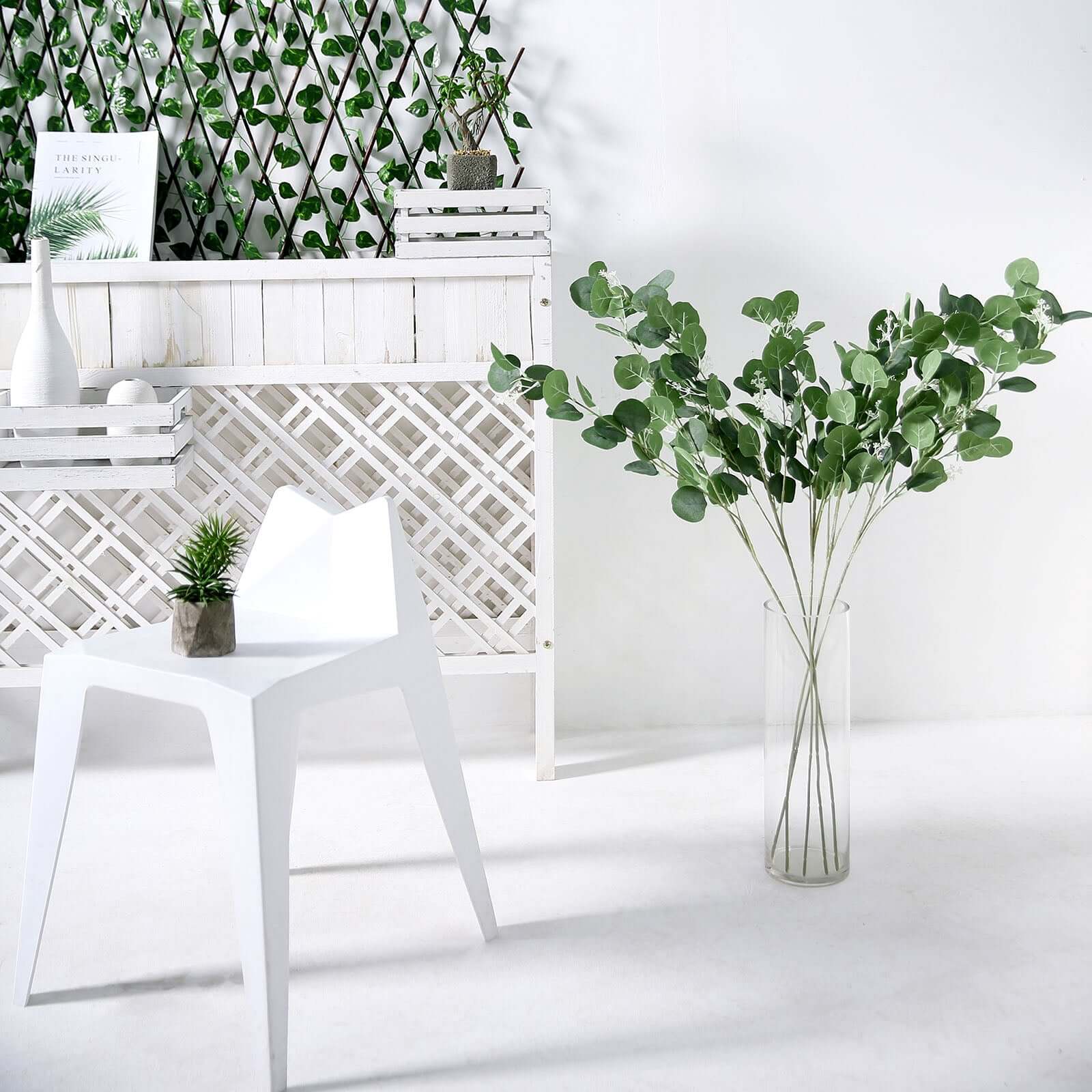 2 Bushes Green Artificial Eucalyptus Branches, Faux Plants 40" Tall - Image 2