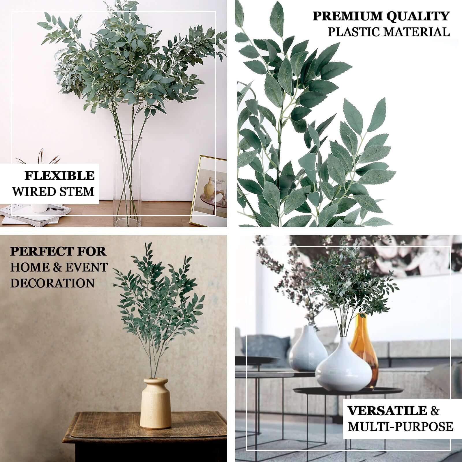 2 Bushes White Artificial Silk Plant Stem Vase Fillers, Faux Beech Leaf Branches 42" Tall - Image 4