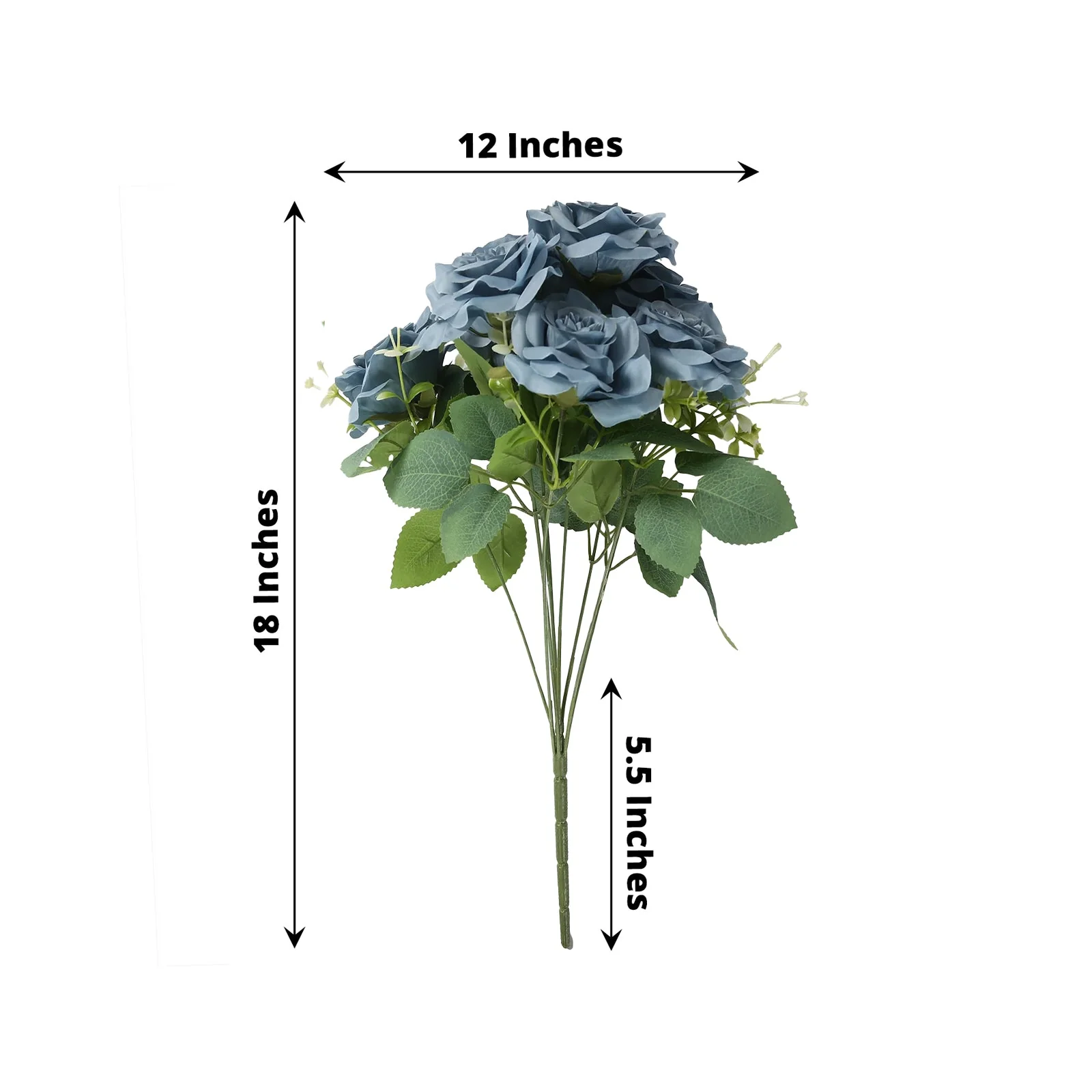 2 Bushes Artificial Silk Rose Flower Arrangements,  Dusty Blue Real Touch Long Stem Flower Bouquet 18" - Image 3