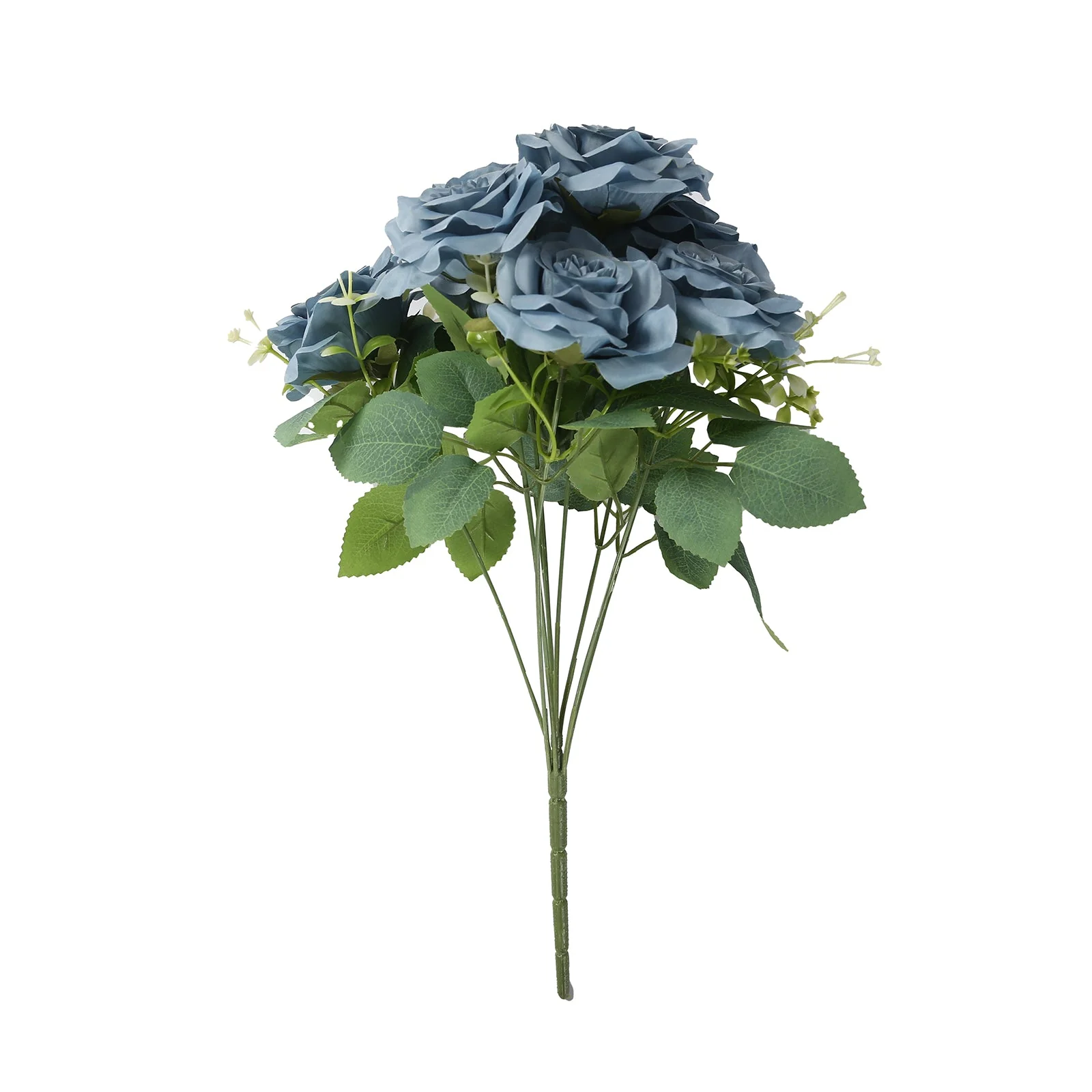 2 Bushes Artificial Silk Rose Flower Arrangements,  Dusty Blue Real Touch Long Stem Flower Bouquet 18" - Image 6