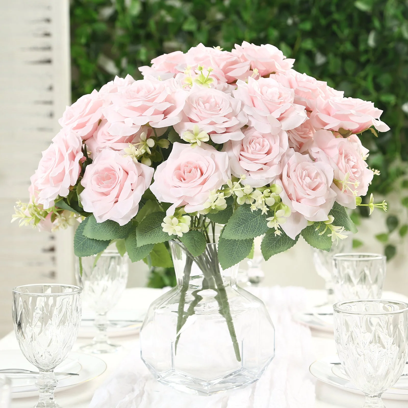2 Bushes Artificial Silk Rose Flower Arrangements, Light Blush Real Touch Long Stem Flower Bouquet 18" - Image 8