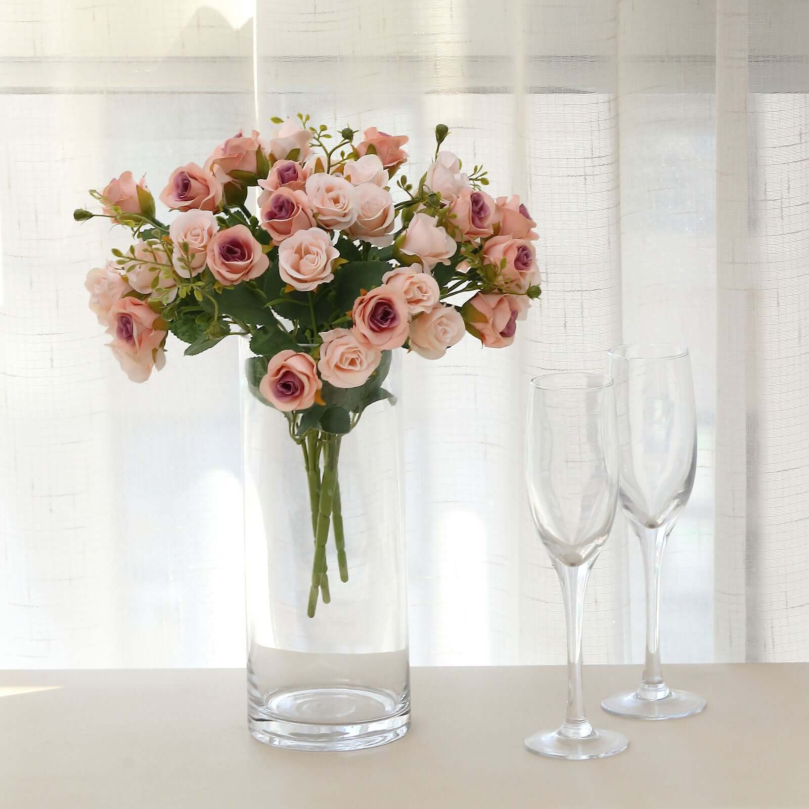 2 Pack Blush Artificial Open Rose Flower Bouquets, Small Faux Floral Arrangements 12" - Image 4