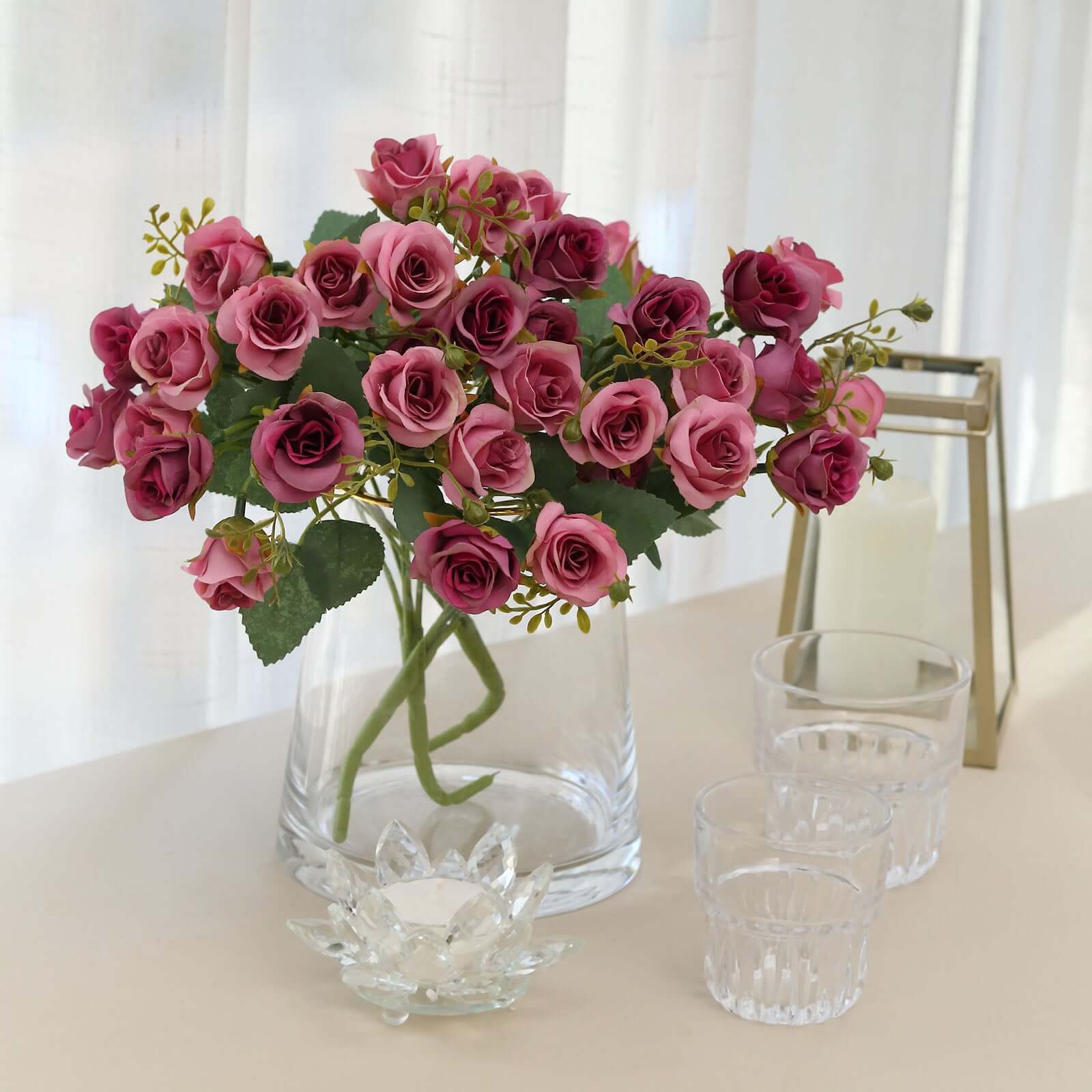 2 Pack Dusty Rose Artificial Open Rose Flower Bouquets, Small Faux Floral Arrangements 12" - Image 9