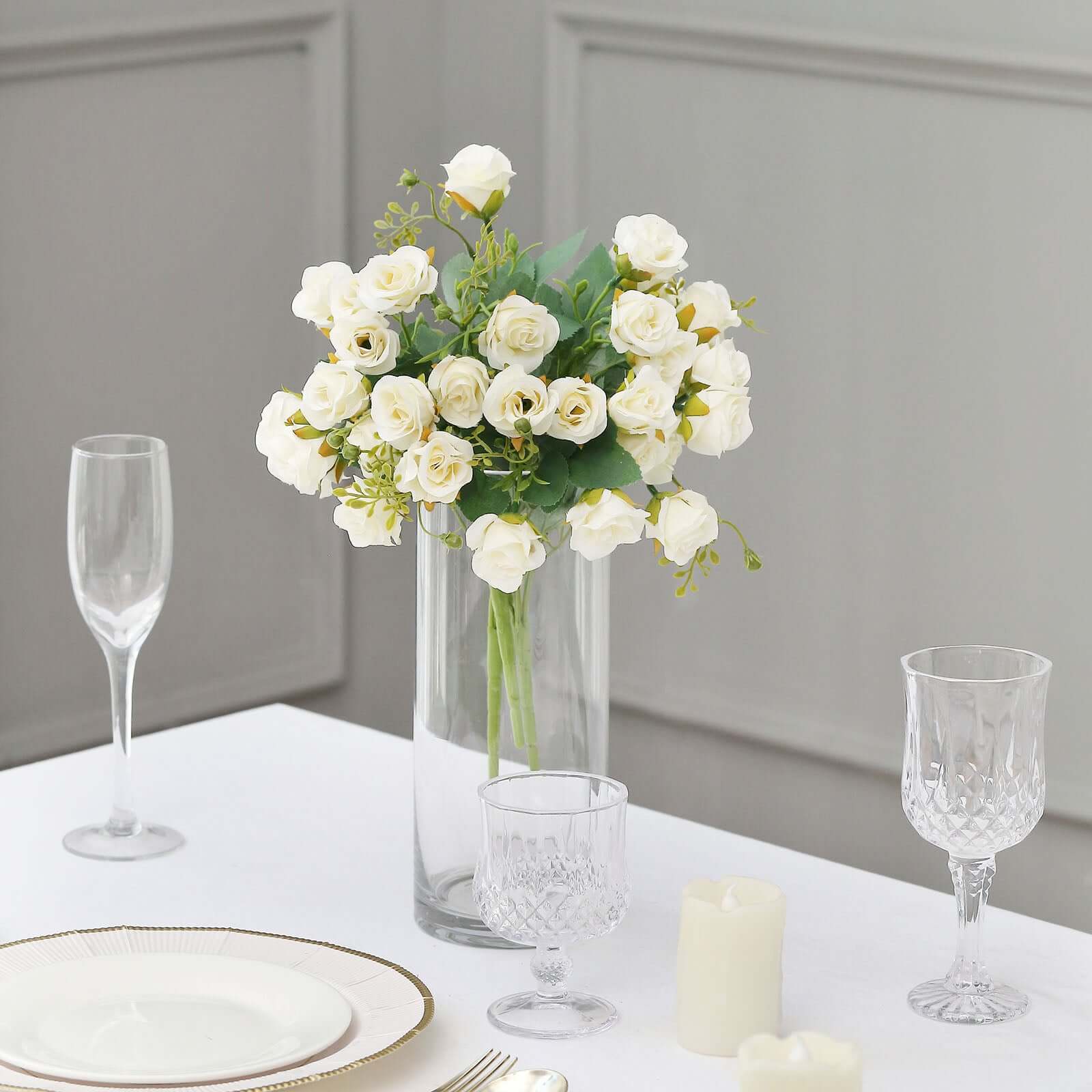 2 Pack Ivory Artificial Open Rose Flower Bouquets, Small Faux Floral Arrangements 12" - Image 6
