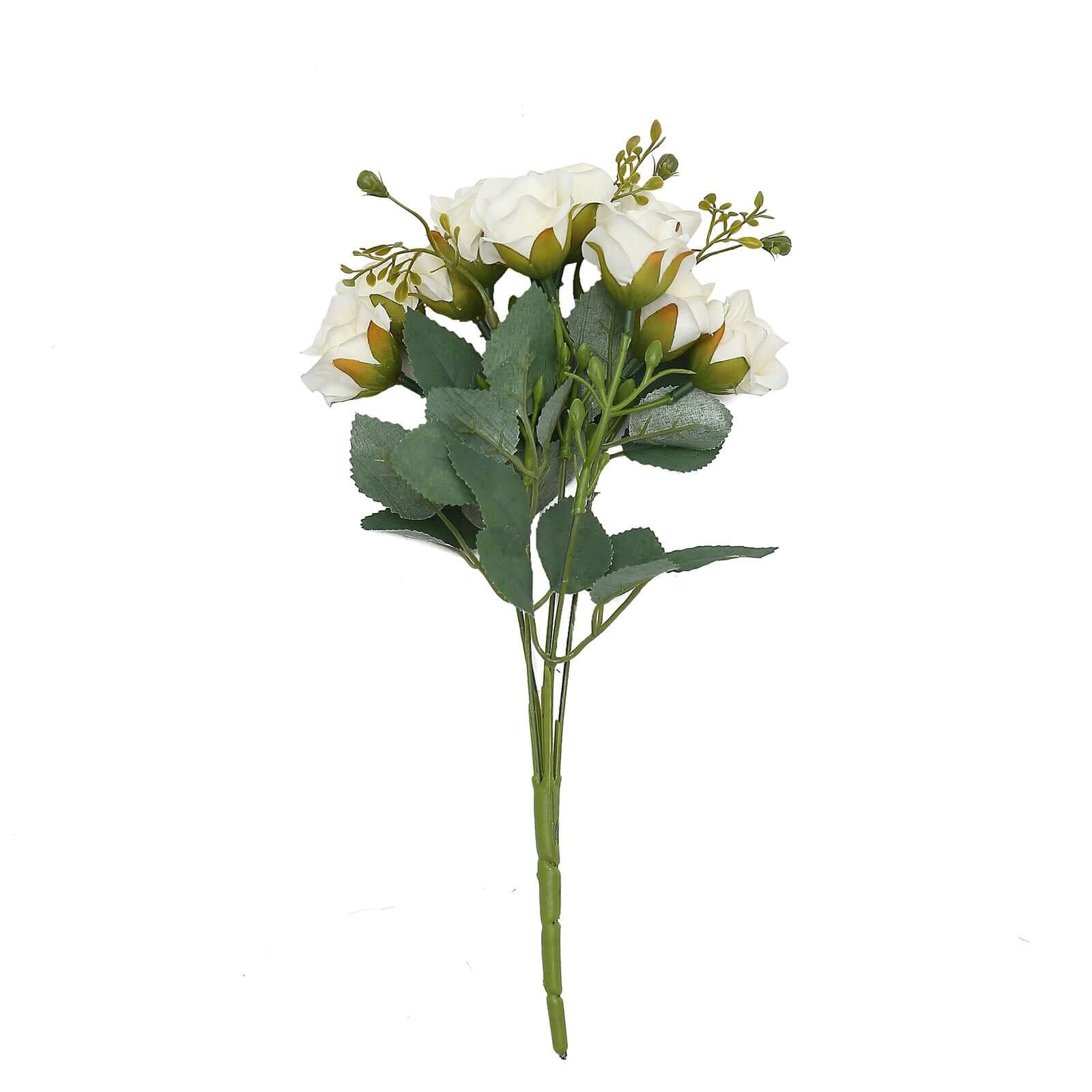 2 Pack Ivory Artificial Open Rose Flower Bouquets, Small Faux Floral Arrangements 12" - Image 7