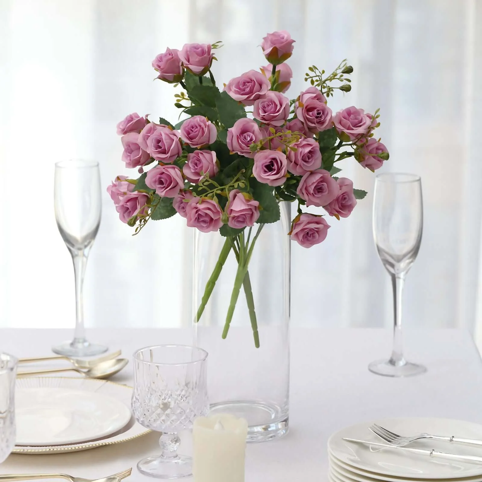 2 Pack Lavender Lilac Artificial Open Rose Flower Bouquets, Small Faux Floral Arrangements 12" - Image 8