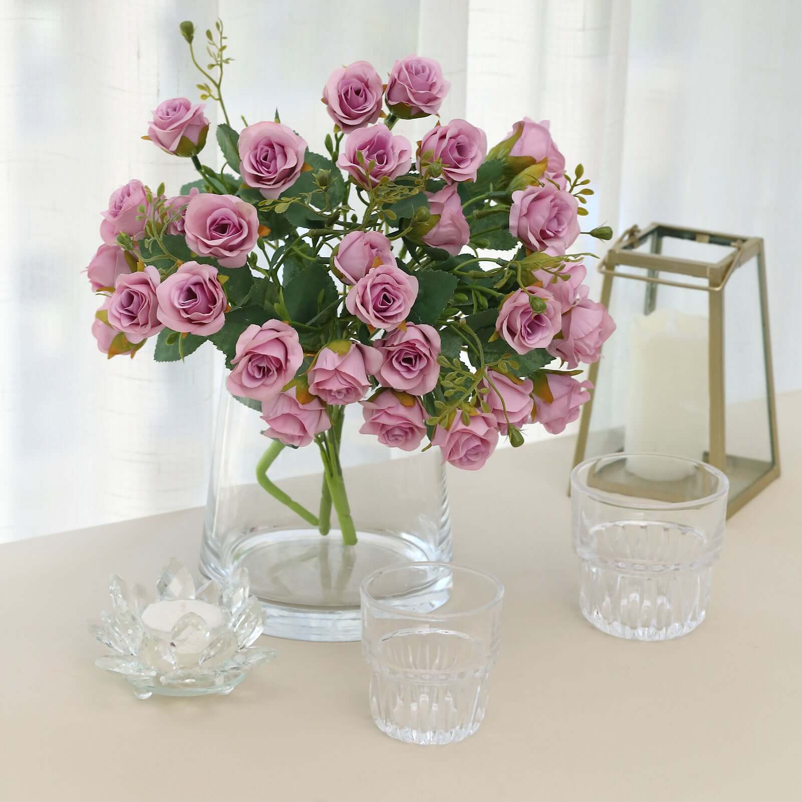 2 Pack Lavender Lilac Artificial Open Rose Flower Bouquets, Small Faux Floral Arrangements 12" - Image 9