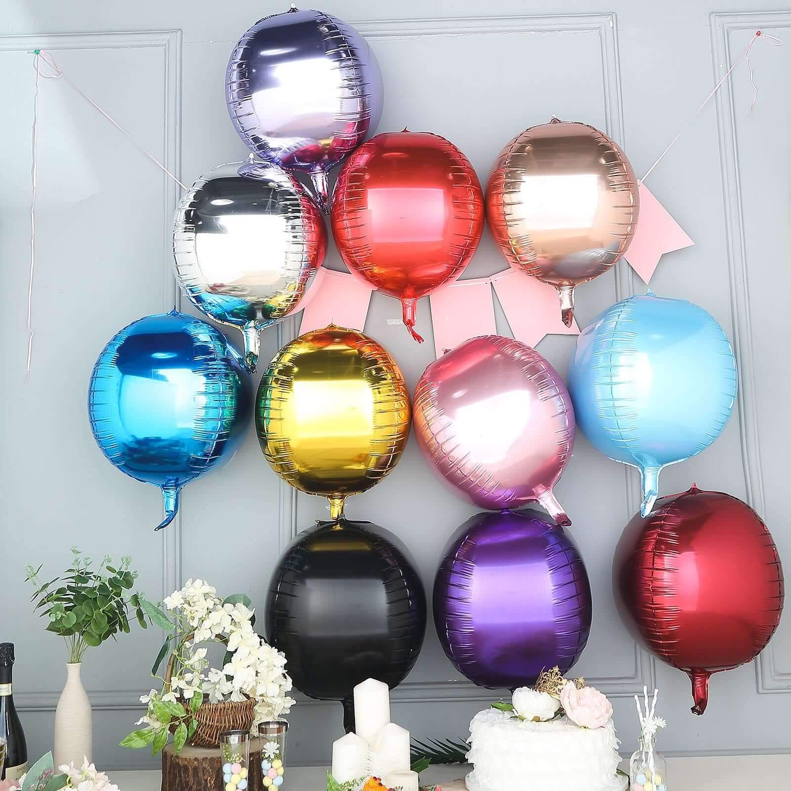 2 Pack Metallic Blue Sphere Mylar Foil Helium or Air Balloons 14" 4D - Image 6