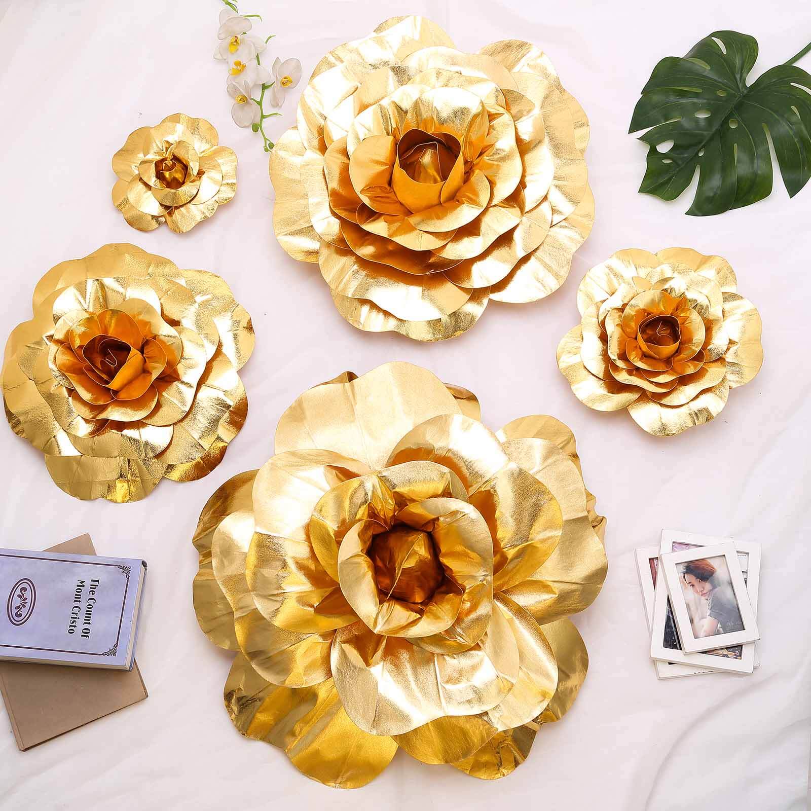 2 Pack Large Metallic Gold Real Touch Artificial Foam DIY Craft Roses 20" - Image 7