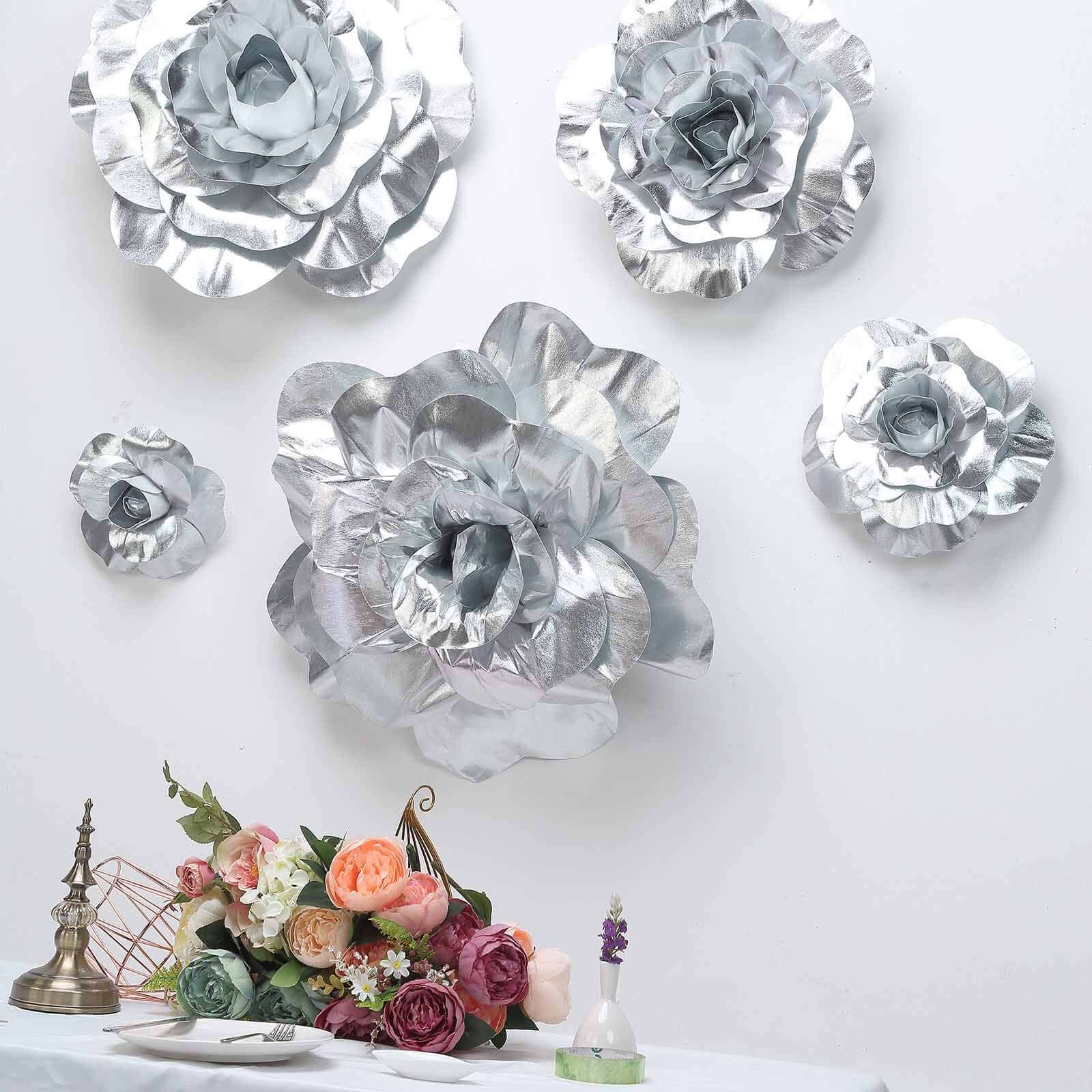 2 Pack Large Silver Real Touch Artificial Foam DIY Craft Roses 20" - Image 7