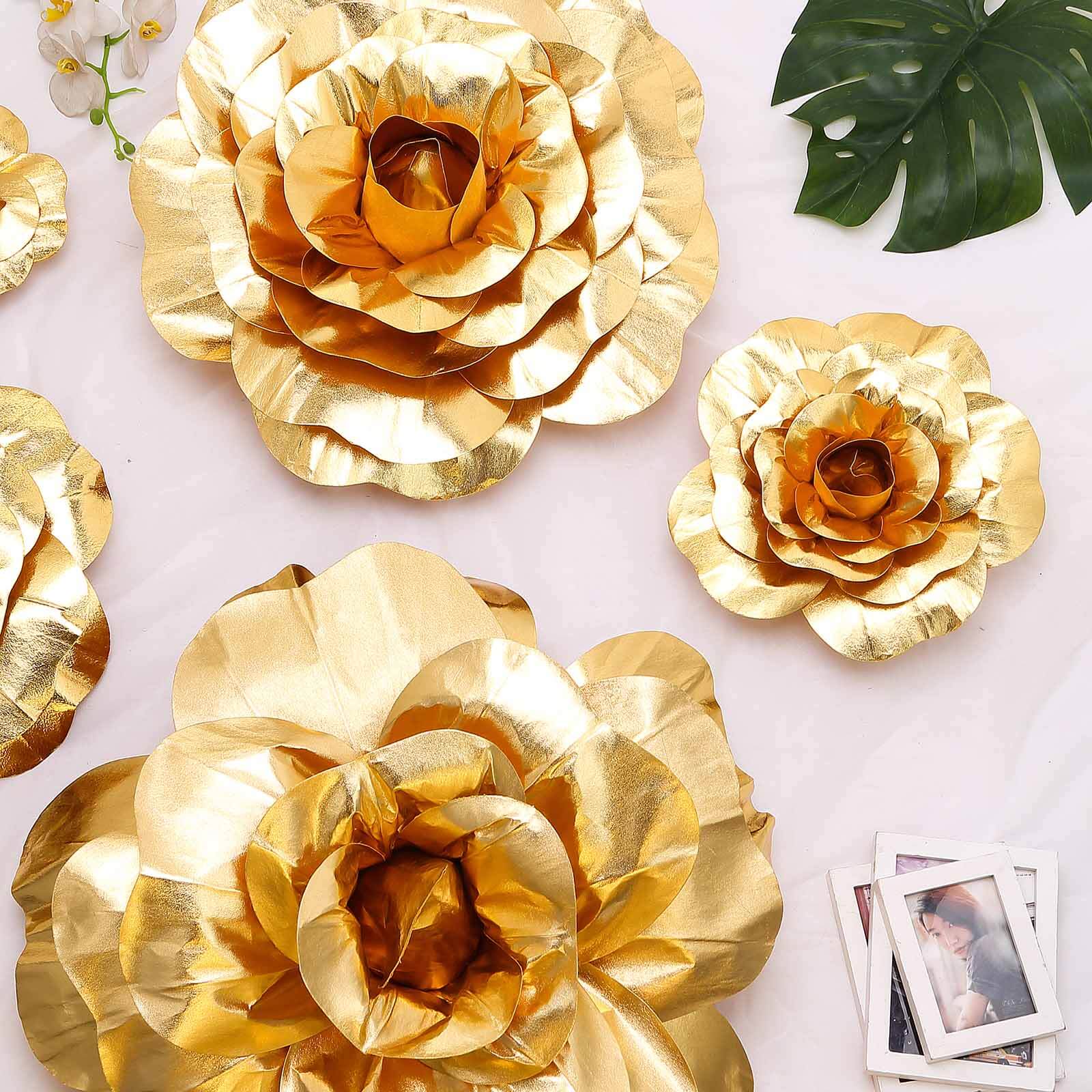 2 Pack Large Metallic Gold Real Touch Artificial Foam DIY Craft Roses 24" - Image 2