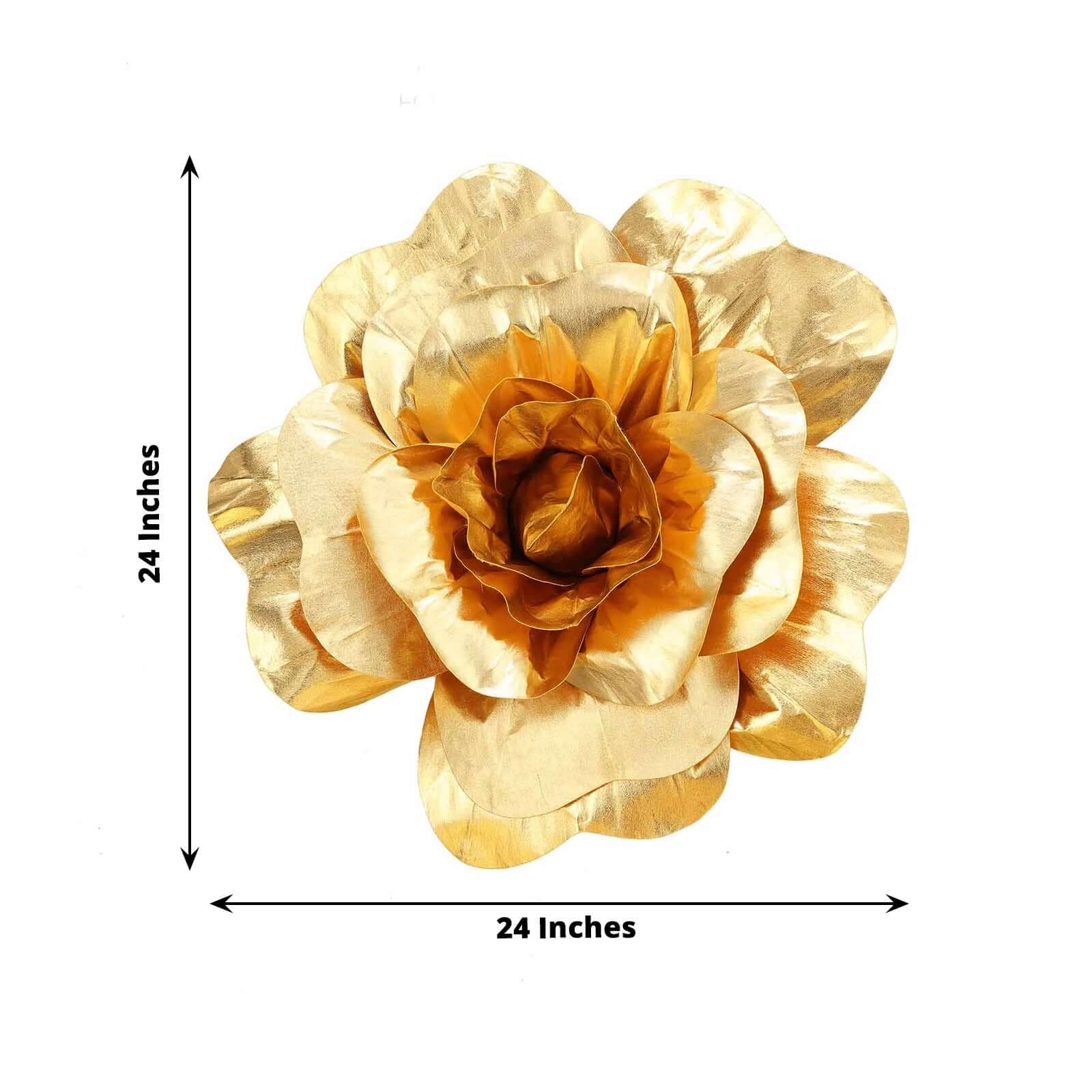 2 Pack Large Metallic Gold Real Touch Artificial Foam DIY Craft Roses 24" - Image 3