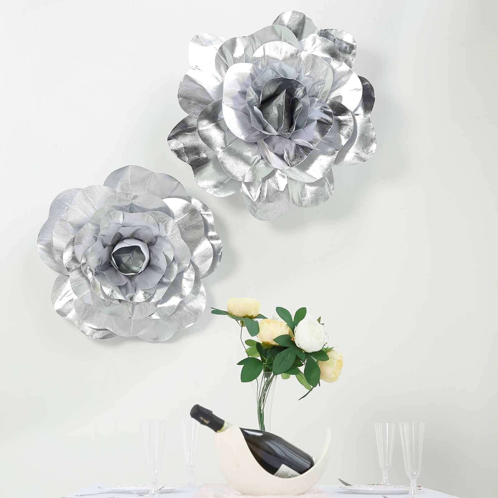 2 Pack Large Silver Real Touch Artificial Foam DIY Craft Roses 24" - Image 12