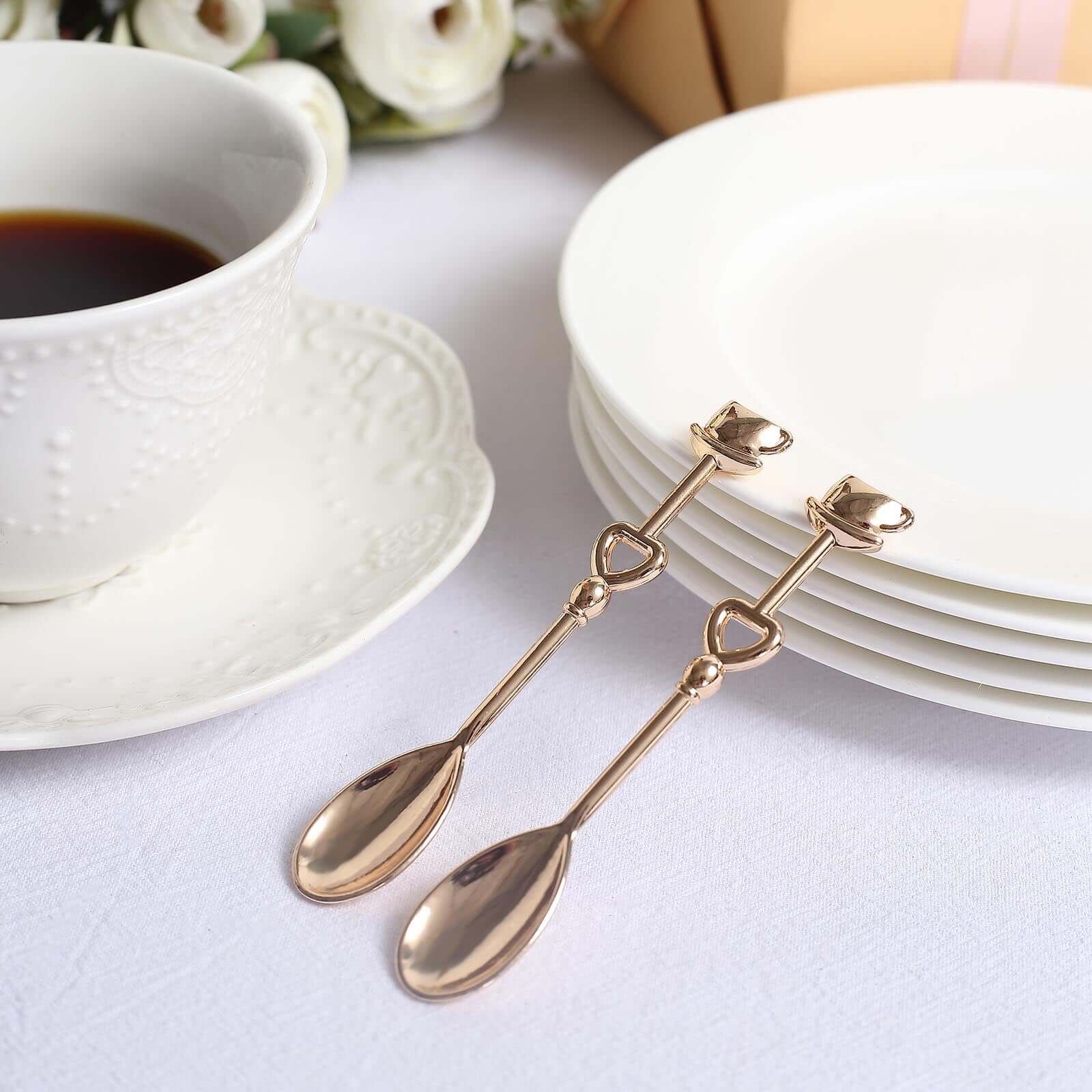 2 Pack Gold Metal Couple Coffee Spoon Set Party Favors, Pre-Packed Wedding Souvenir Gift 4" - Image 10