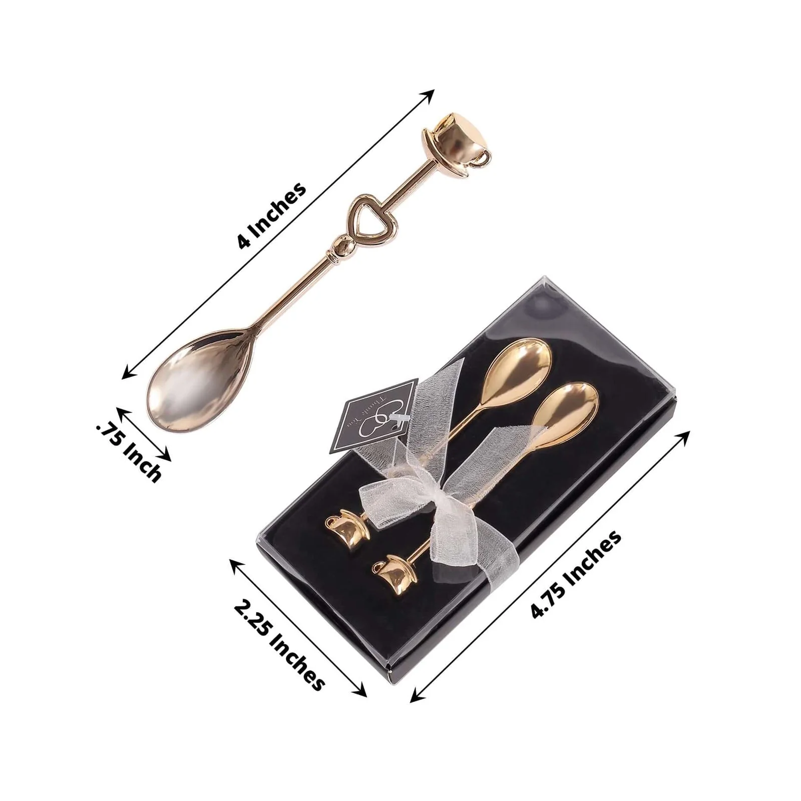2 Pack Gold Metal Couple Coffee Spoon Set Party Favors, Pre-Packed Wedding Souvenir Gift 4" - Image 3