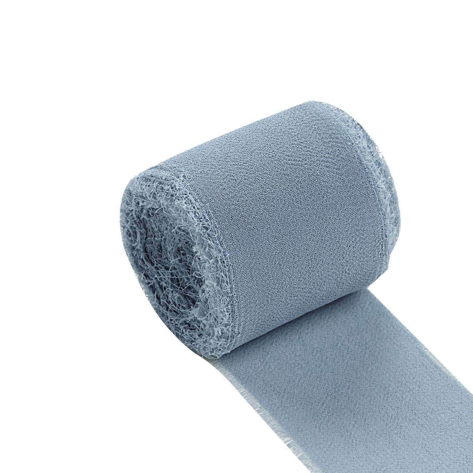 2 Pack Dusty Blue Silk-Like Chiffon Linen Ribbon Roll For Bouquets, Wedding Invitations Gift Wrapping 6yd - Image 3