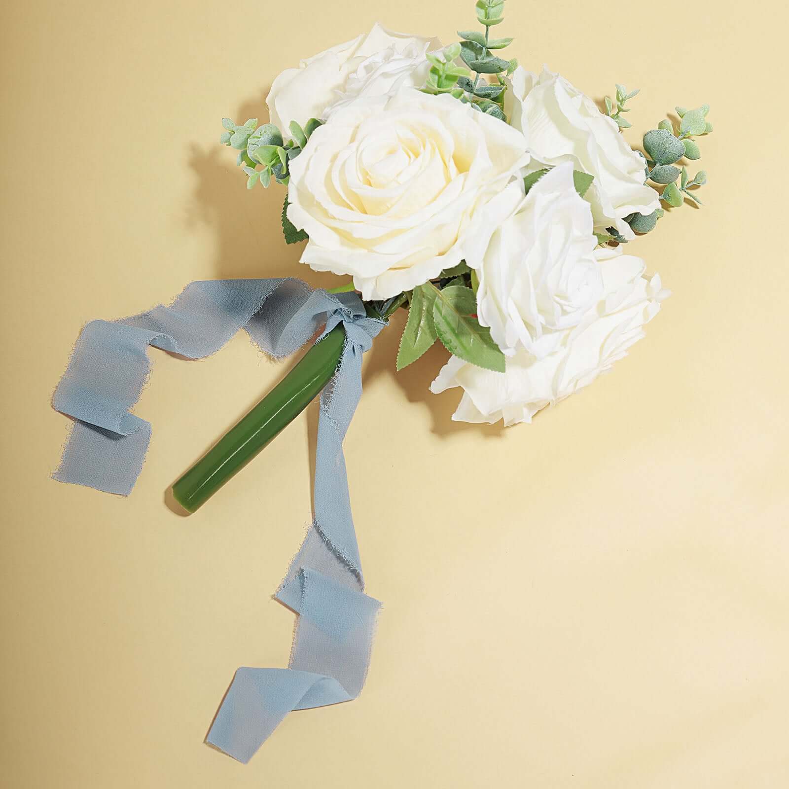 2 Pack Dusty Blue Silk-Like Chiffon Linen Ribbon Roll For Bouquets, Wedding Invitations Gift Wrapping 6yd - Image 6