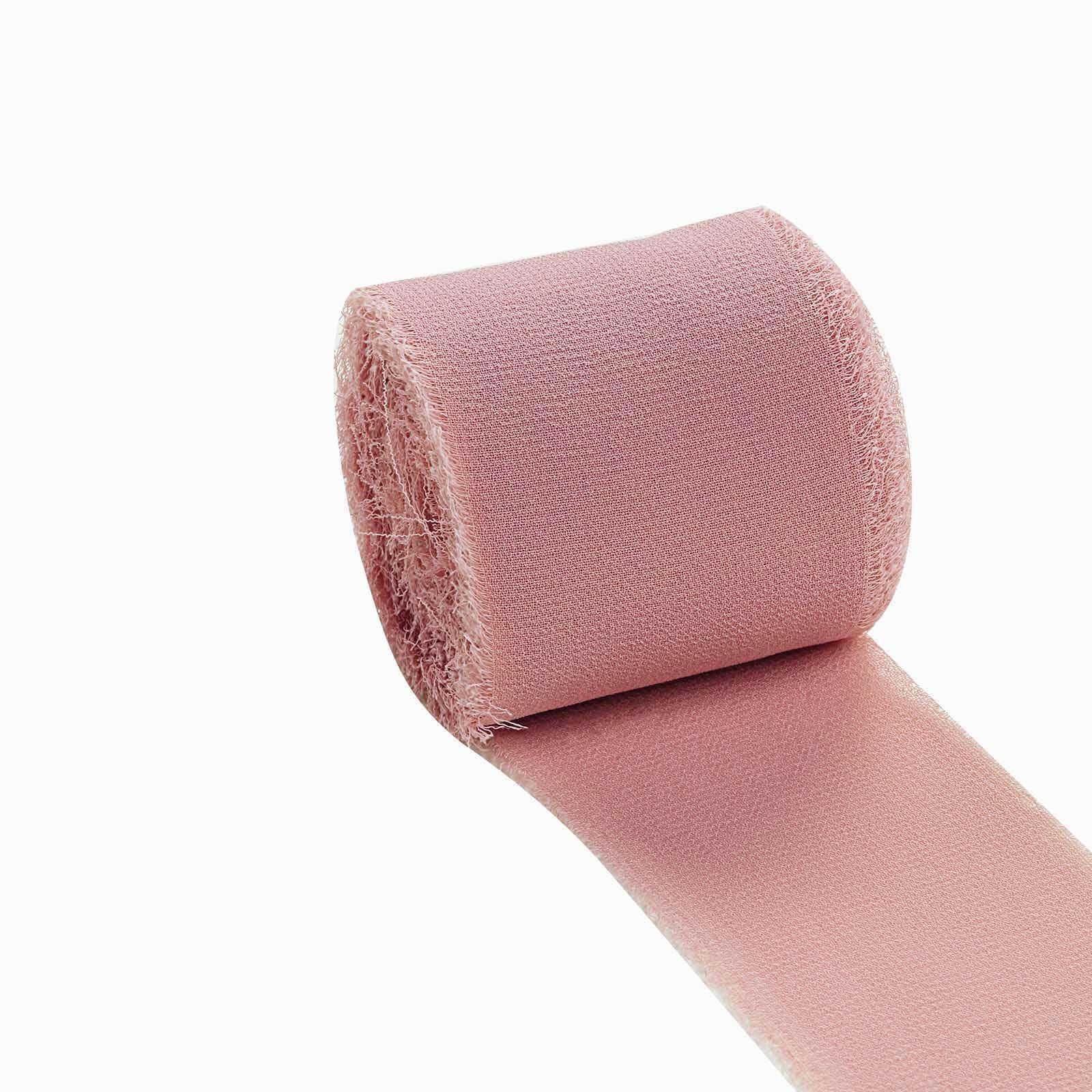 2 Pack Dusty Rose Silk-Like Chiffon Linen Ribbon Roll For Bouquets, Wedding Invitations Gift Wrapping 6yd - Image 3