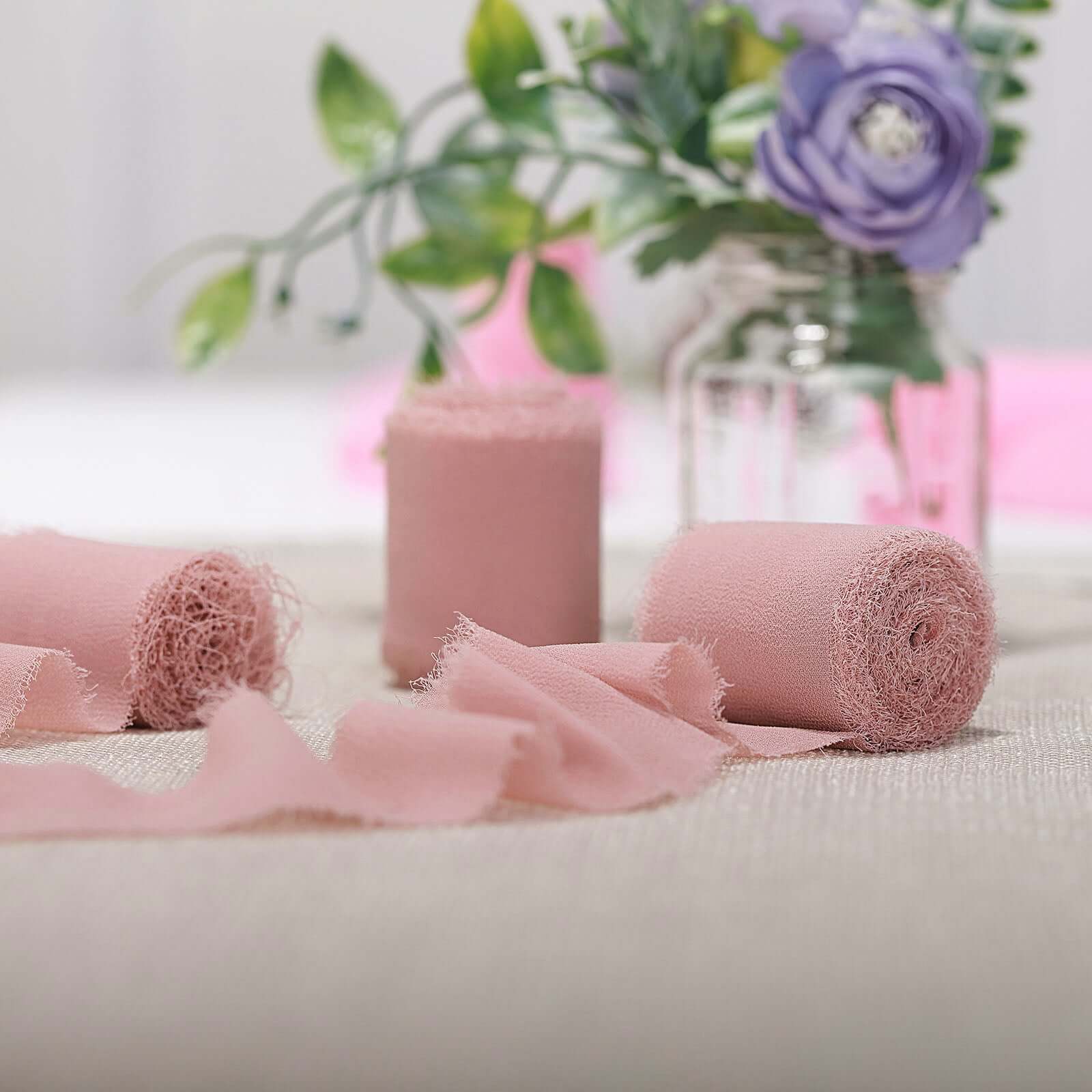 2 Pack Dusty Rose Silk-Like Chiffon Linen Ribbon Roll For Bouquets, Wedding Invitations Gift Wrapping 6yd - Image 6