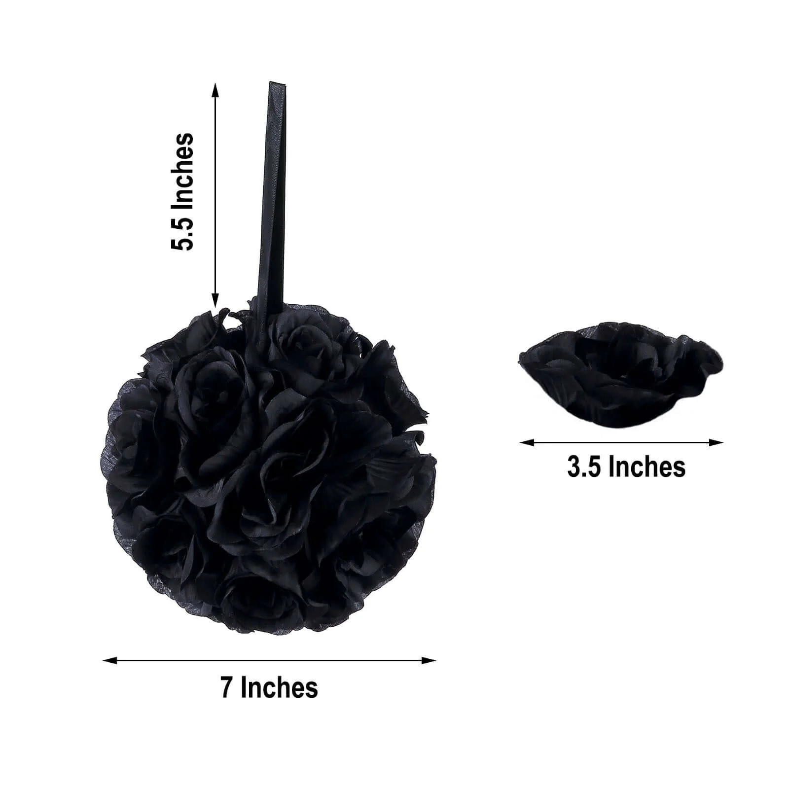 2 Pack Black Artificial Silk Rose Kissing Ball, Faux Flower Ball 7" - Image 3