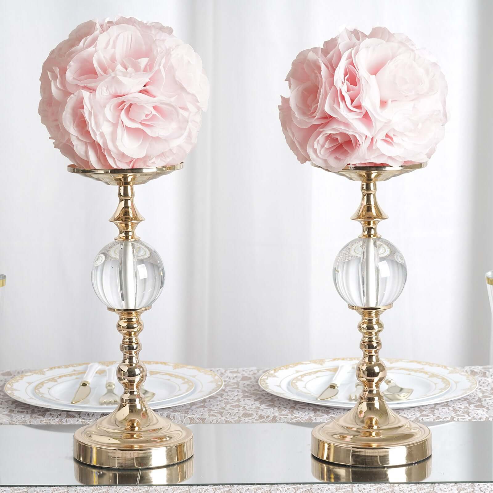 2 Pack Blush Artificial Silk Rose Kissing Ball, Flower Ball 7" - Image 2