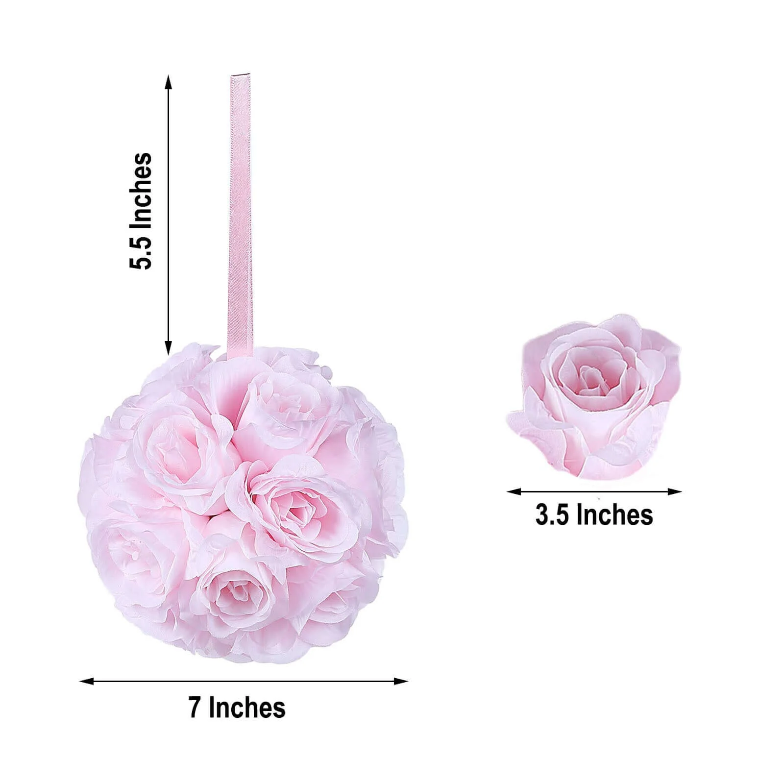 2 Pack Blush Artificial Silk Rose Kissing Ball, Flower Ball 7" - Image 3