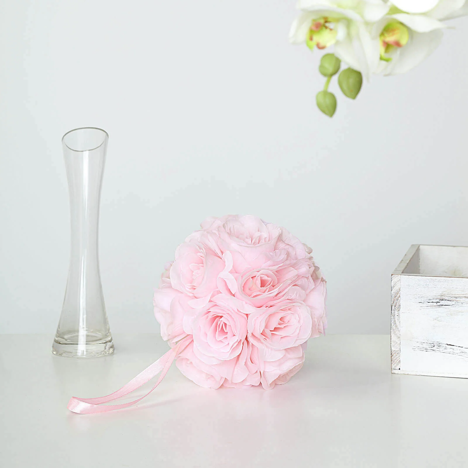 2 Pack Blush Artificial Silk Rose Kissing Ball, Flower Ball 7" - Image 6
