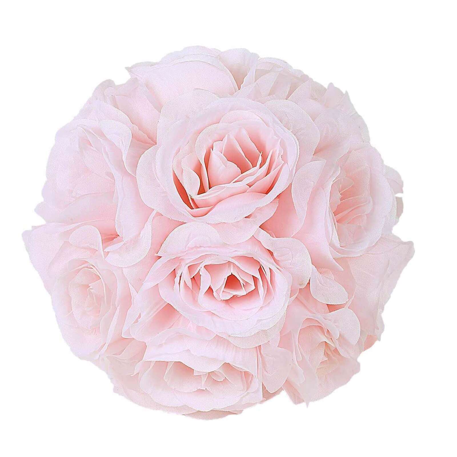 2 Pack Blush Artificial Silk Rose Kissing Ball, Flower Ball 7" - Image 8