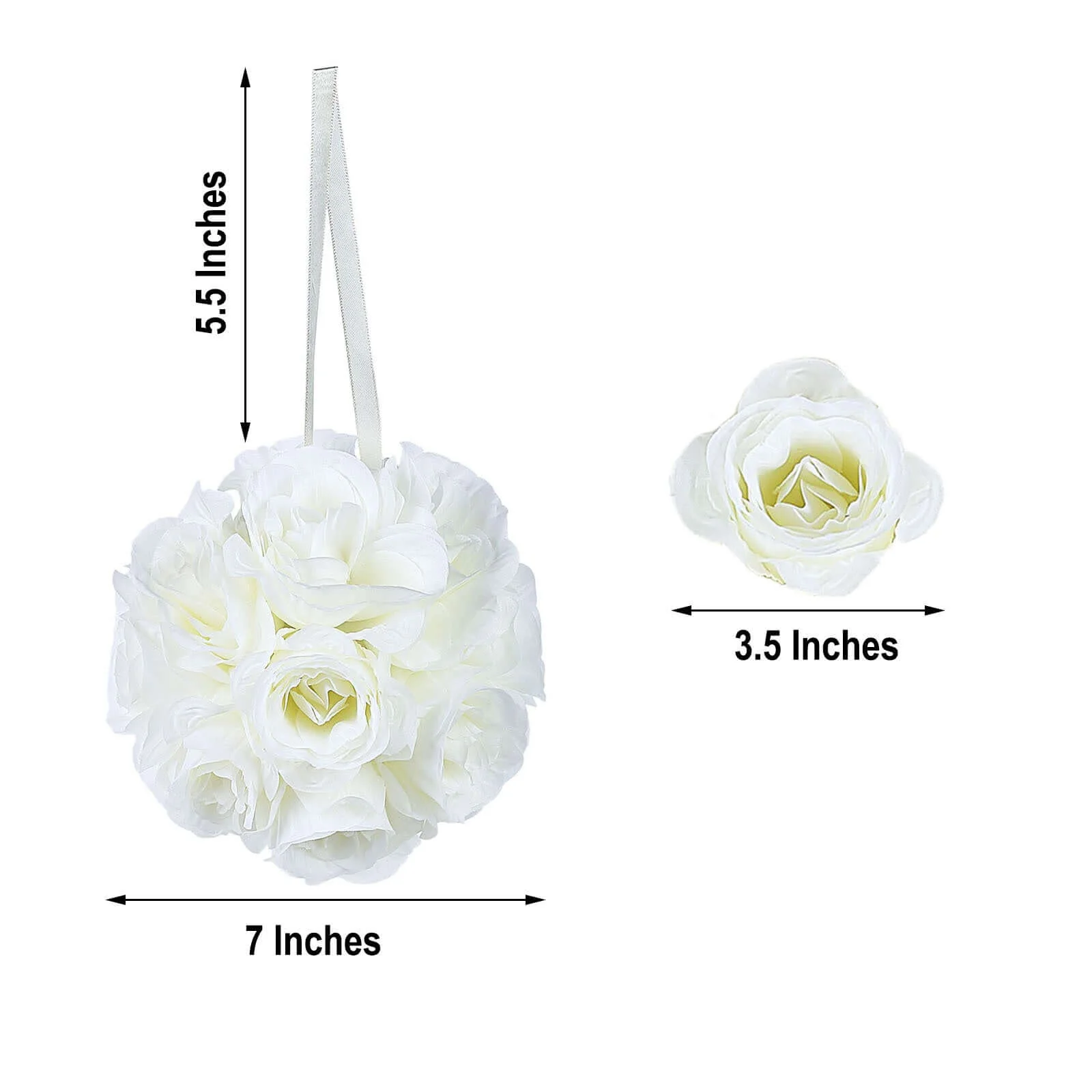 2 Pack Cream Artificial Silk Rose Kissing Ball, Faux Flower Ball 7" - Image 3