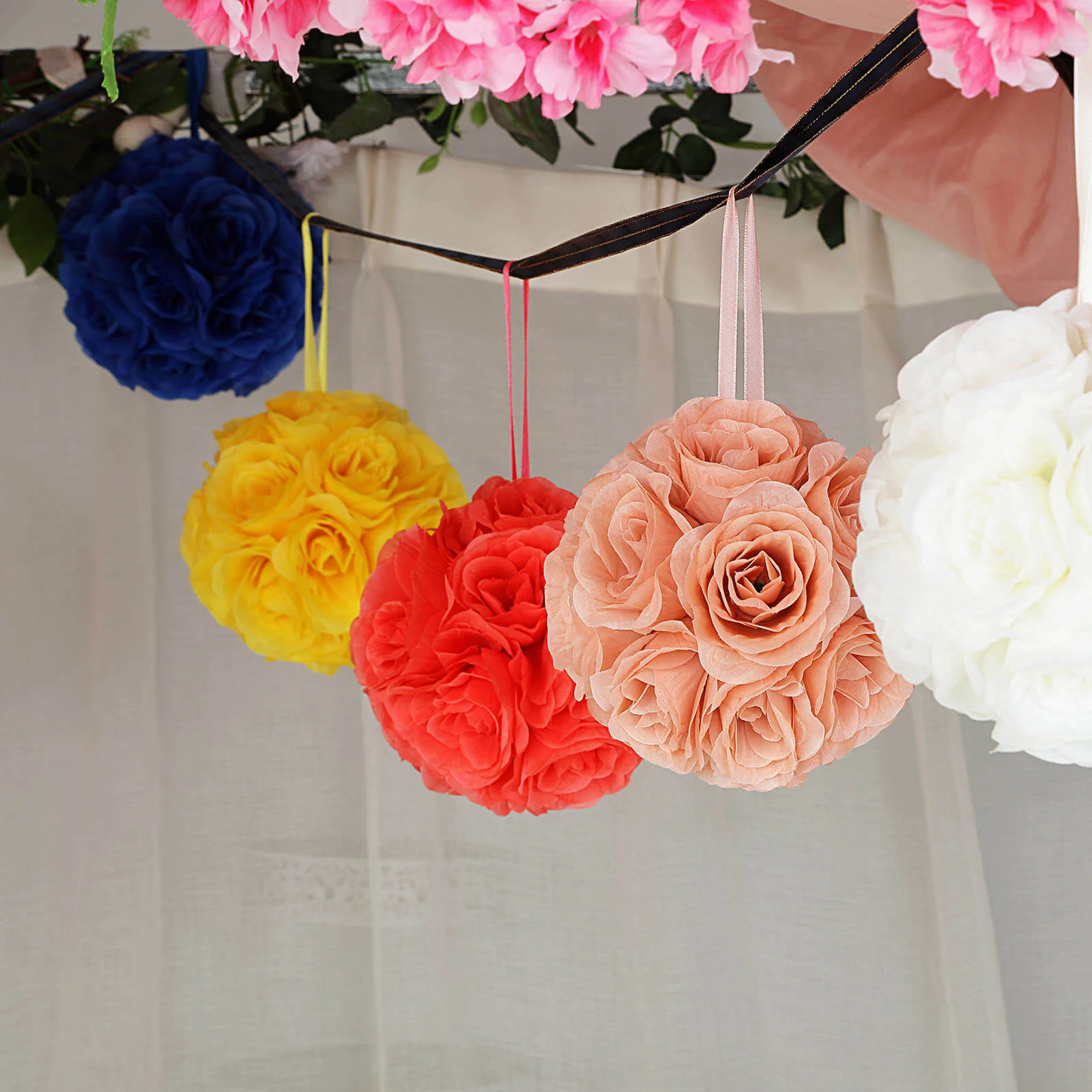 2 Pack Dusty Rose Artificial Silk Rose Kissing Ball, Flower Ball 7" - Image 11