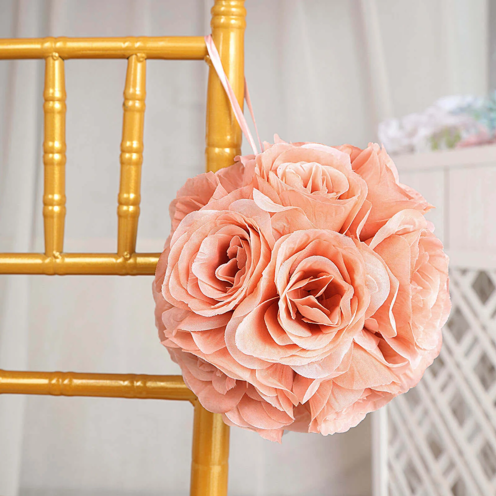 2 Pack Dusty Rose Artificial Silk Rose Kissing Ball, Flower Ball 7" - Image 13