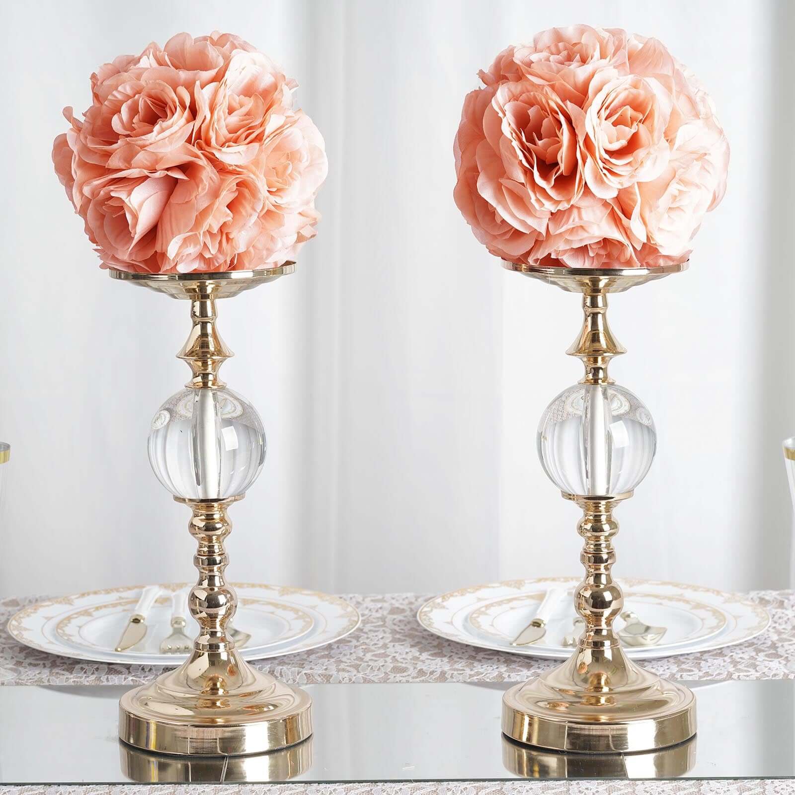 2 Pack Dusty Rose Artificial Silk Rose Kissing Ball, Flower Ball 7" - Image 2
