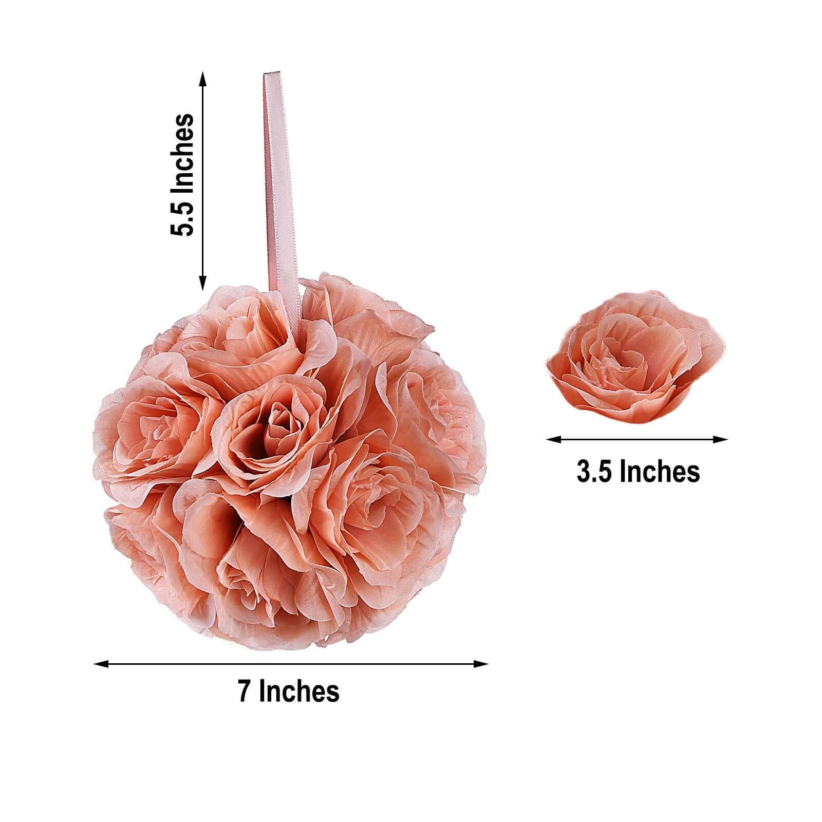 2 Pack Dusty Rose Artificial Silk Rose Kissing Ball, Flower Ball 7" - Image 3