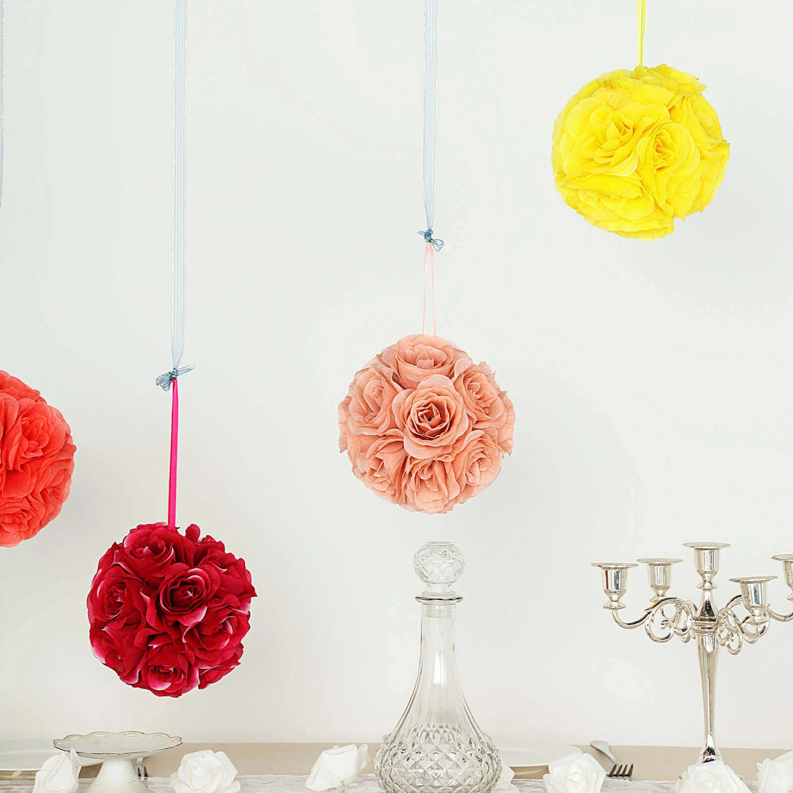 2 Pack Dusty Rose Artificial Silk Rose Kissing Ball, Flower Ball 7" - Image 9
