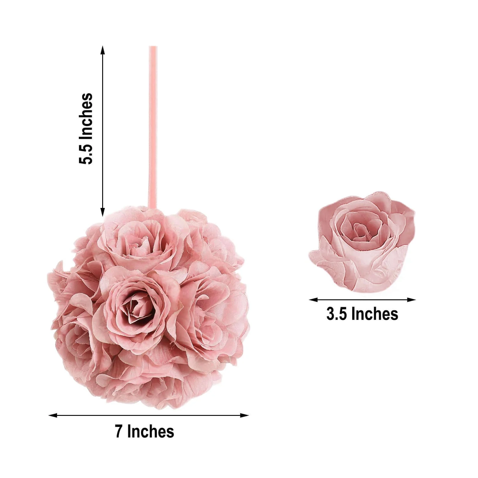 2 Pack Mauve Artificial Silk Rose Kissing Ball, Faux Flower Ball 7" - Image 3