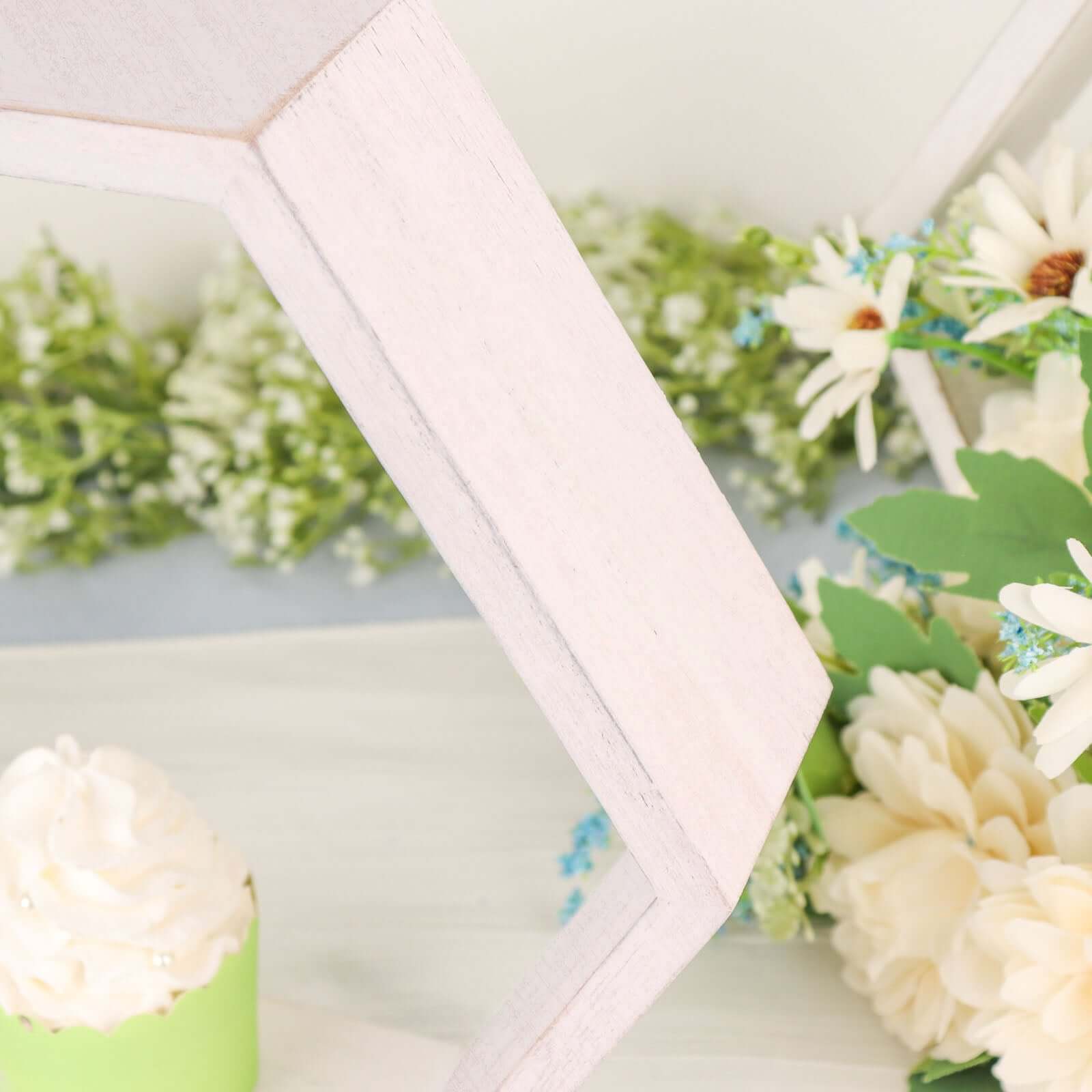 2 Pack Whitewashed Wood Centerpiece, Geometric Terrarium, Honeycomb Storage Shelf 9" Hexagon - Image 10