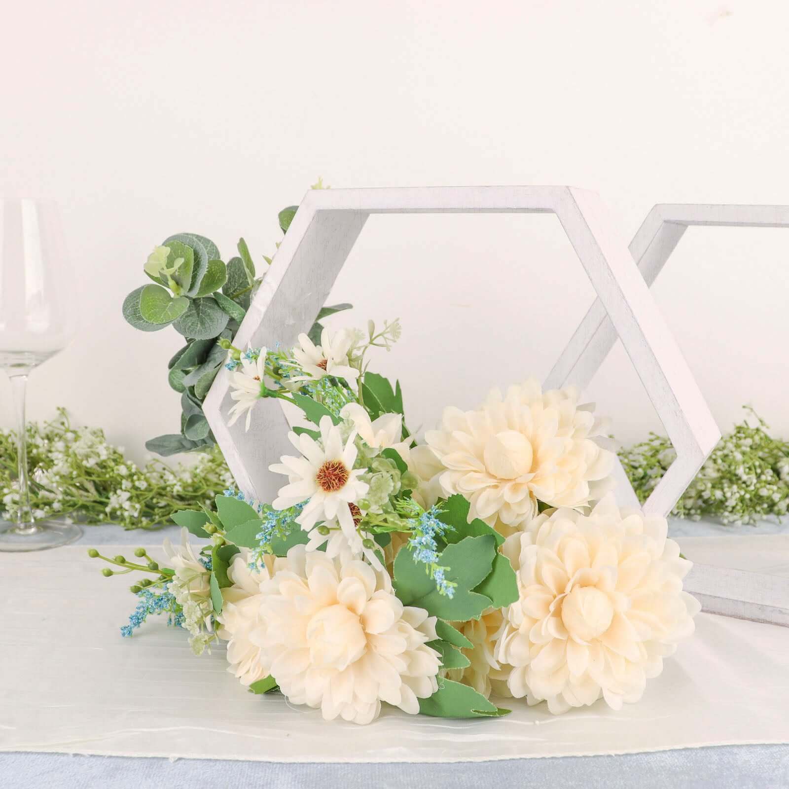 2 Pack Whitewashed Wood Centerpiece, Geometric Terrarium, Honeycomb Storage Shelf 9" Hexagon - Image 12