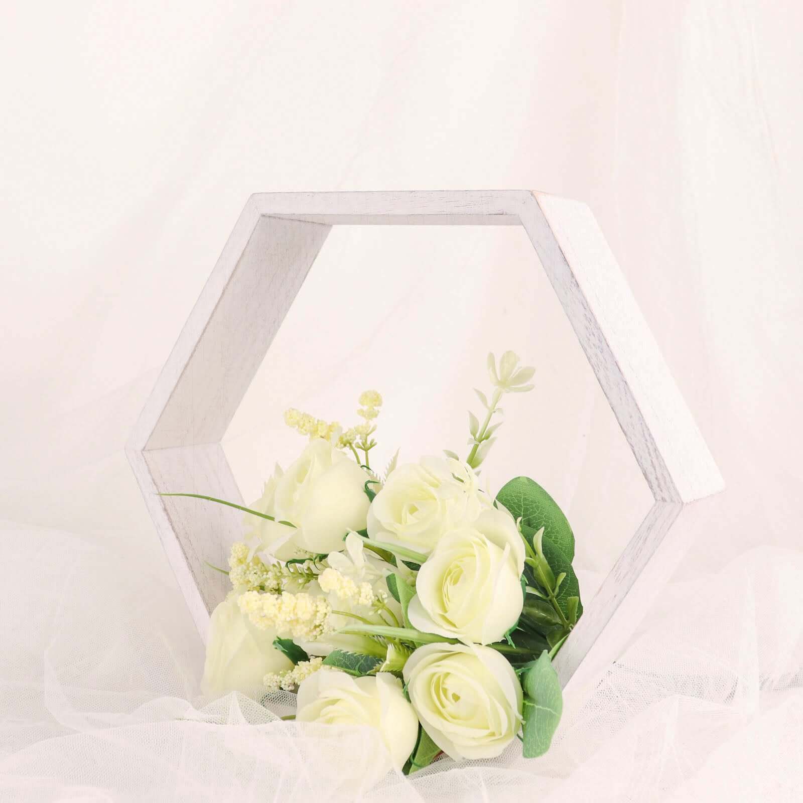 2 Pack Whitewashed Wood Centerpiece, Geometric Terrarium, Honeycomb Storage Shelf 9" Hexagon - Image 13