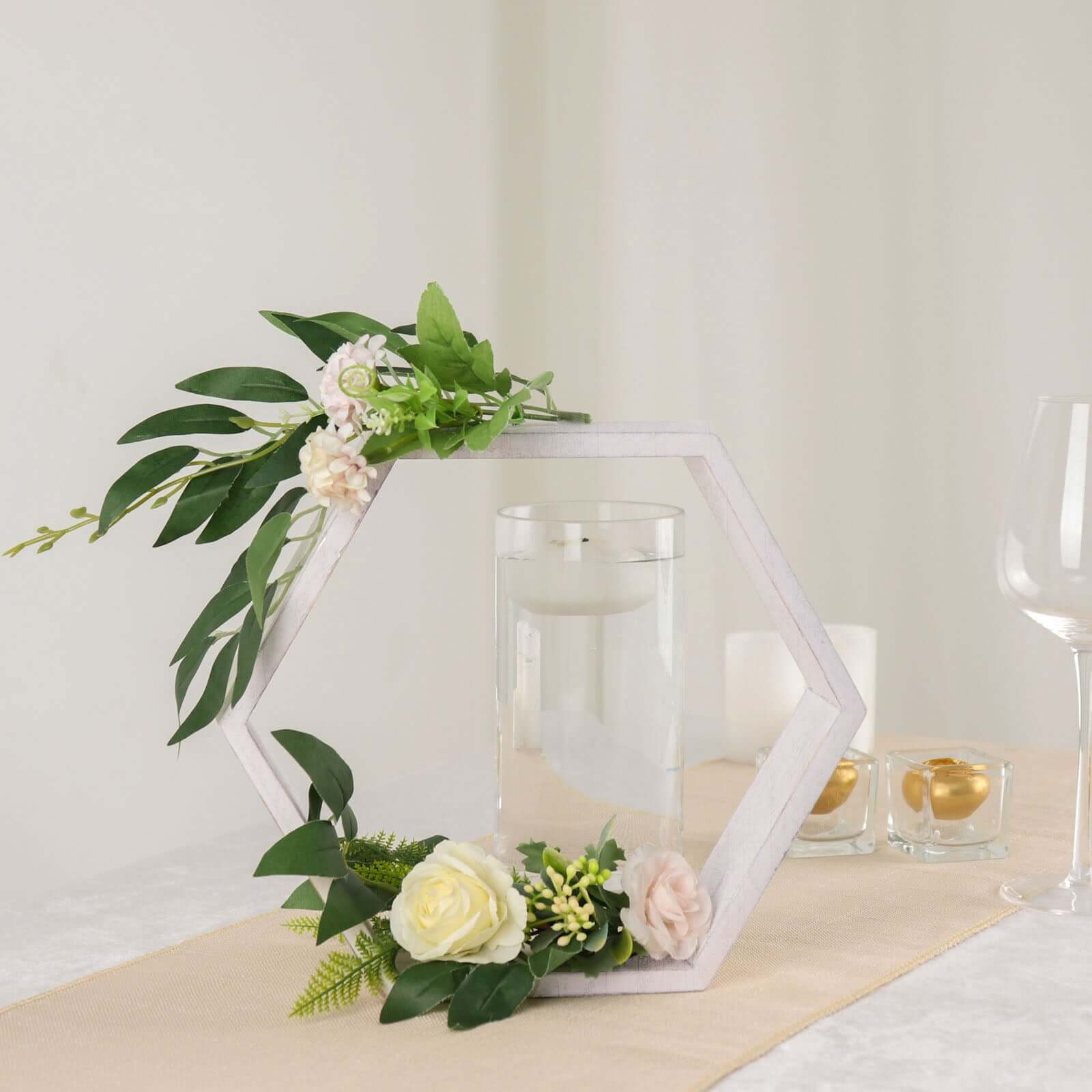 2 Pack Whitewashed Wood Centerpiece, Geometric Terrarium, Honeycomb Storage Shelf 9" Hexagon - Image 14