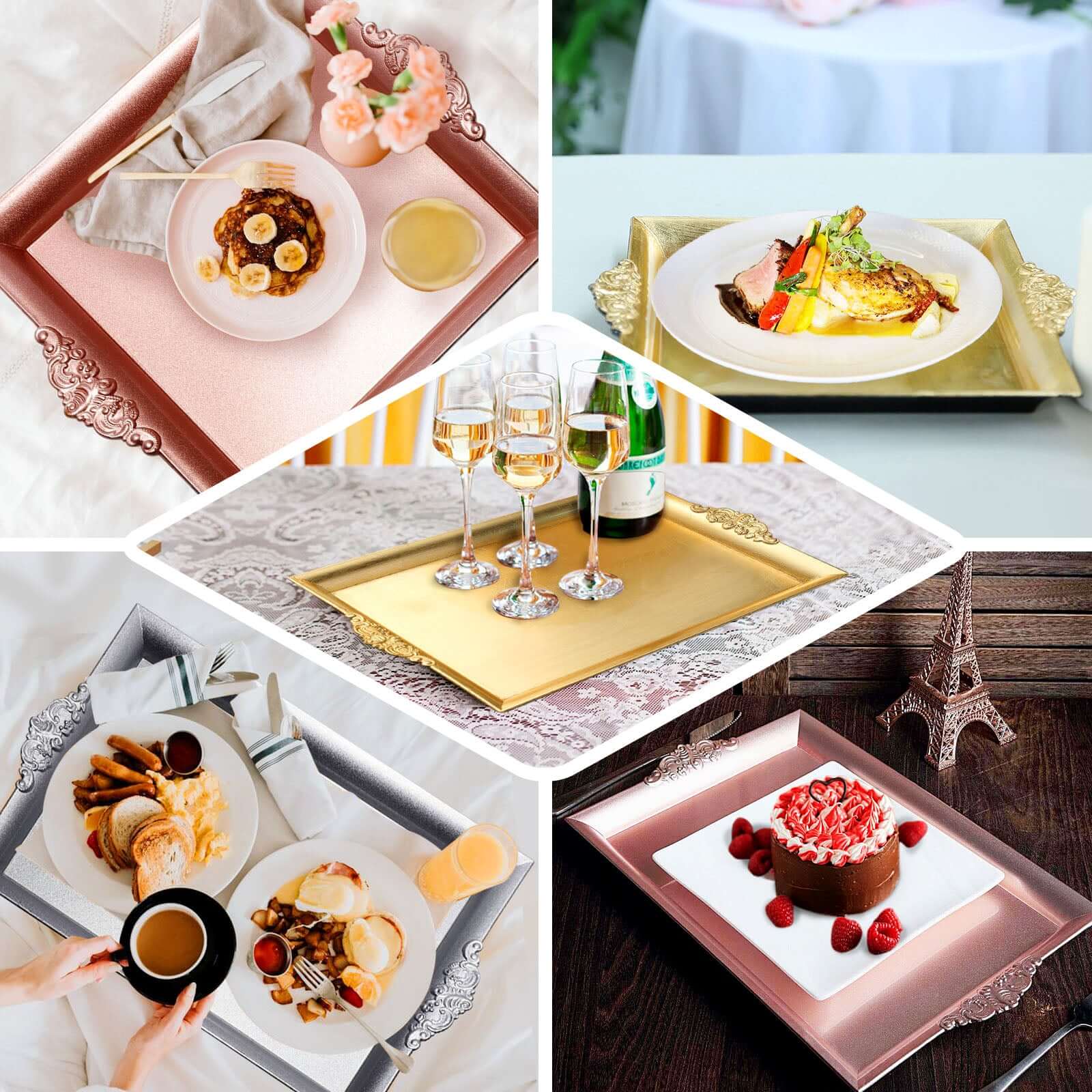 2-Pack Acrylic Serving Trays 14"x10" Rectangle Gold with Embossed Handles - Sleek Decorative Dinner Party Food Platters - Image 5