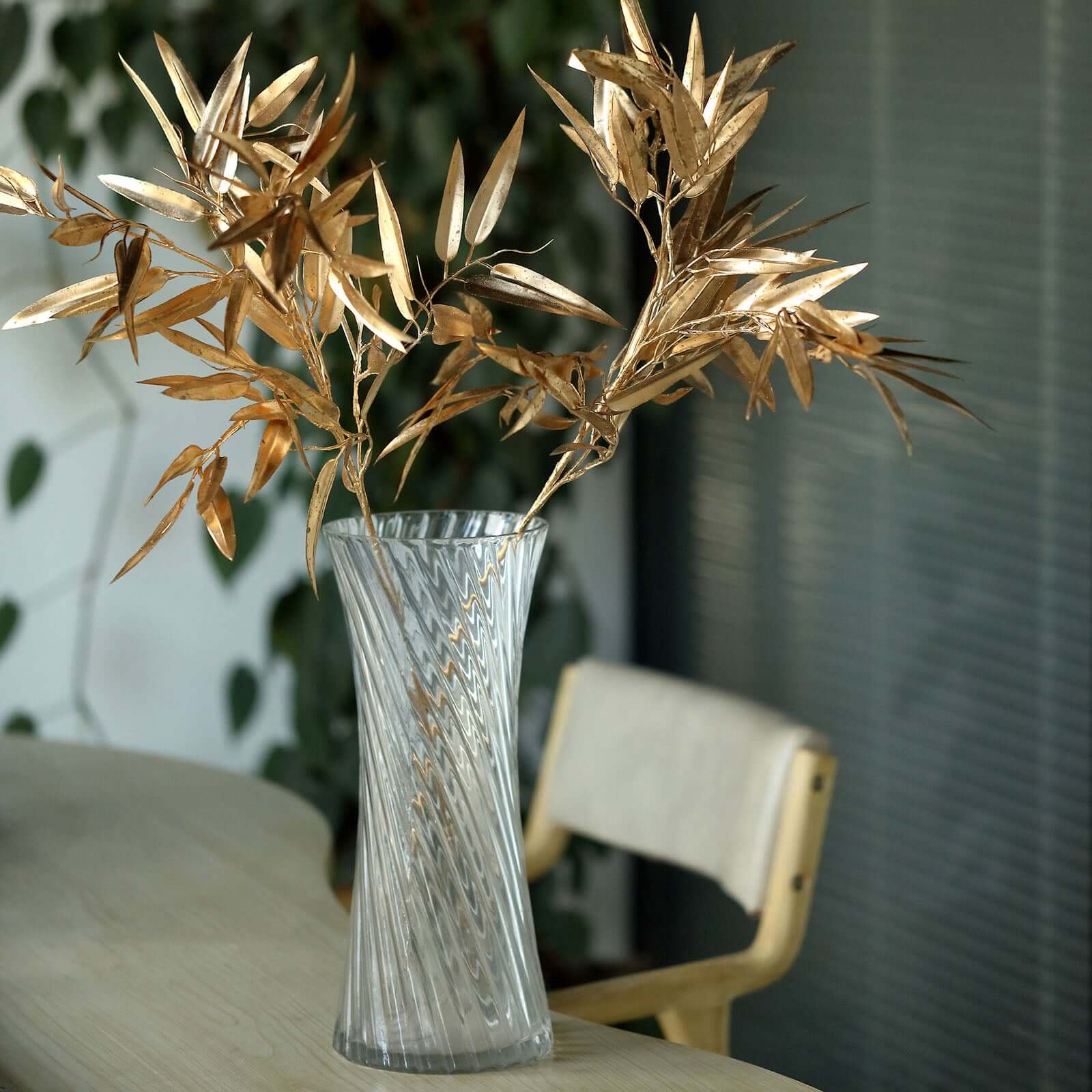 2-Pack Artificial Bamboo Leaf Branches 33" in Metallic Gold - Image 9