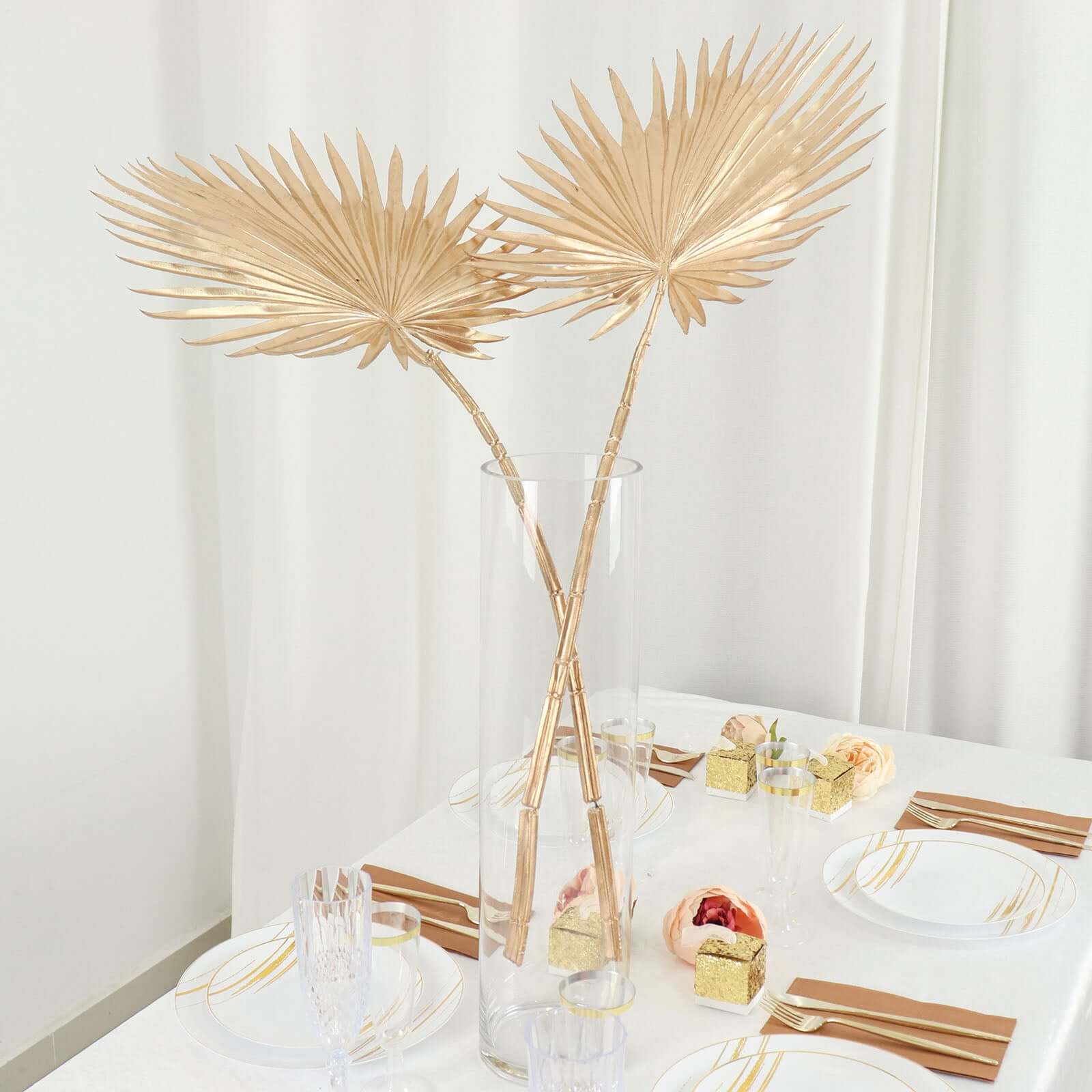 2-Pack Artificial Fan Palm Leaf Stems 34" Metallic Gold - Tropical & Stylish Faux Plant Floral Arrangement Table Centerpiece Decor - Image 5