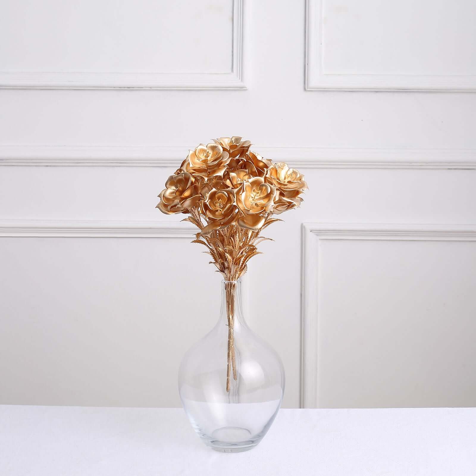 2-Pack Artificial Rose Bloomed Flower Bouquet 17" Metallic Gold - Glam Faux Floral Arrangement Holiday Decor Wedding Centerpiece - Image 7