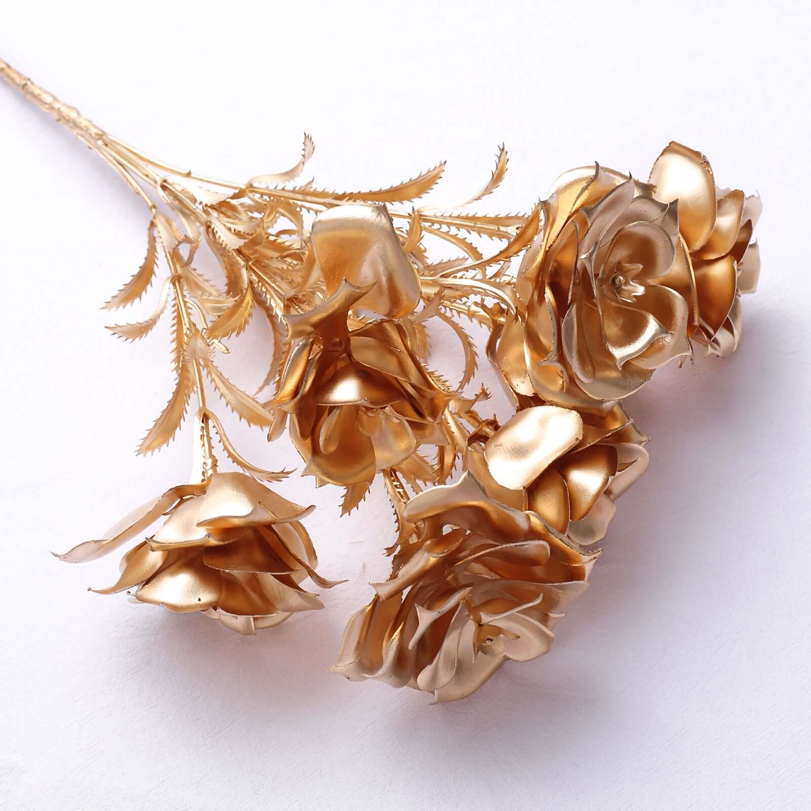 2-Pack Artificial Rose Bloomed Flower Bouquet 17" Metallic Gold - Glam Faux Floral Arrangement Holiday Decor Wedding Centerpiece - Image 8