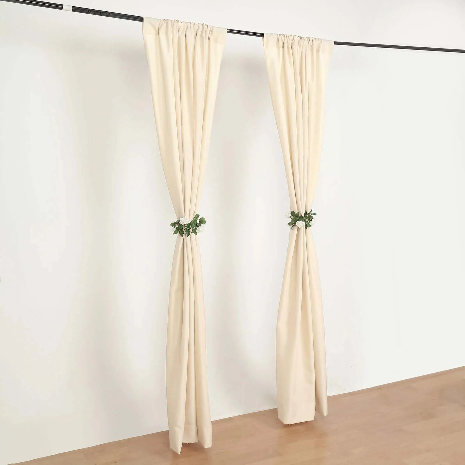 2 Pack 5ftx8ft Beige Polyester Backdrop Drape Curtains With Rod Pockets, Event Divider Panels 130GSM - Image 2