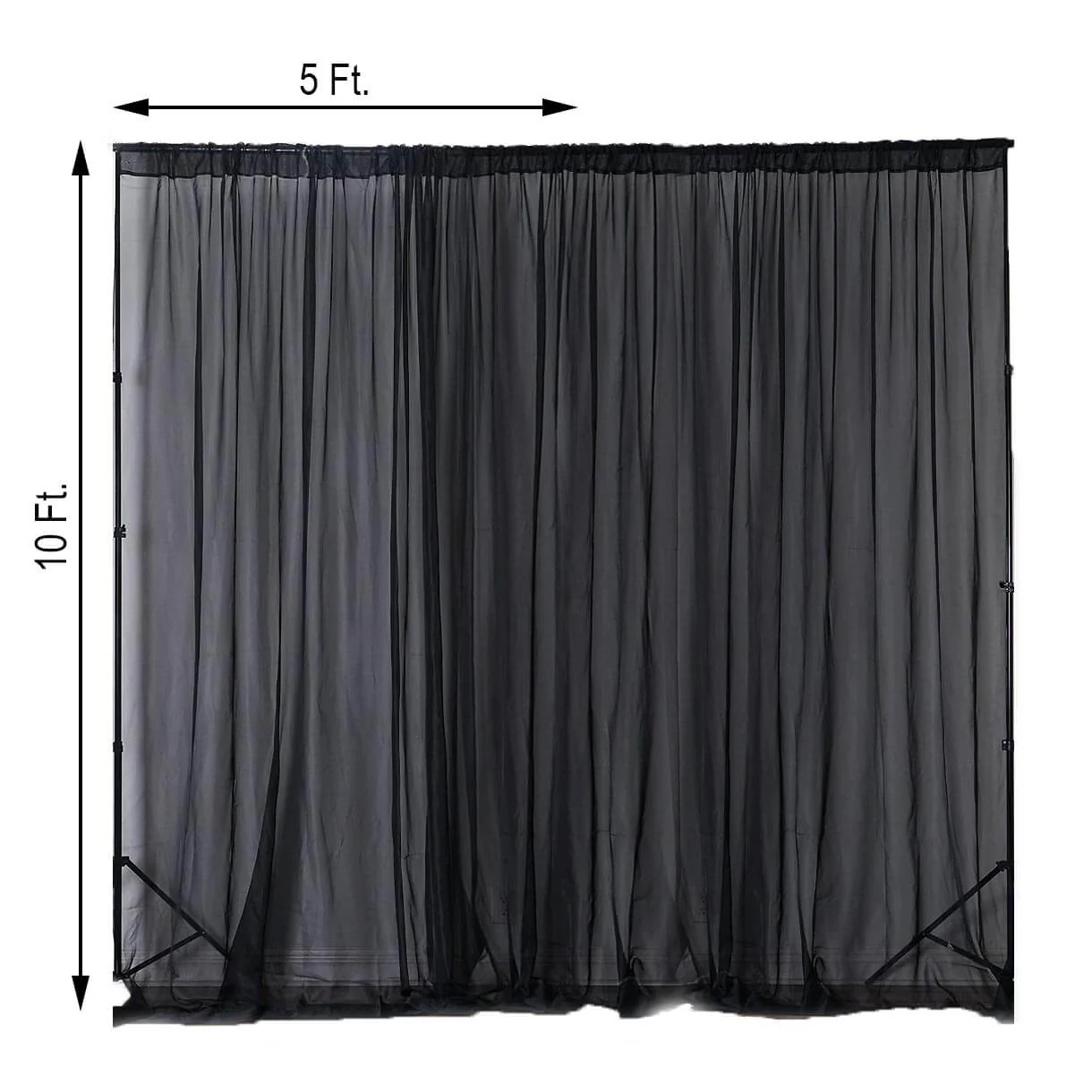 2 Pack 5ftx10ft Black Chiffon Backdrop Drape Curtains, Durable Flame Resistant Sheer Organza Event Divider Panels With Rod Pockets - Image 3