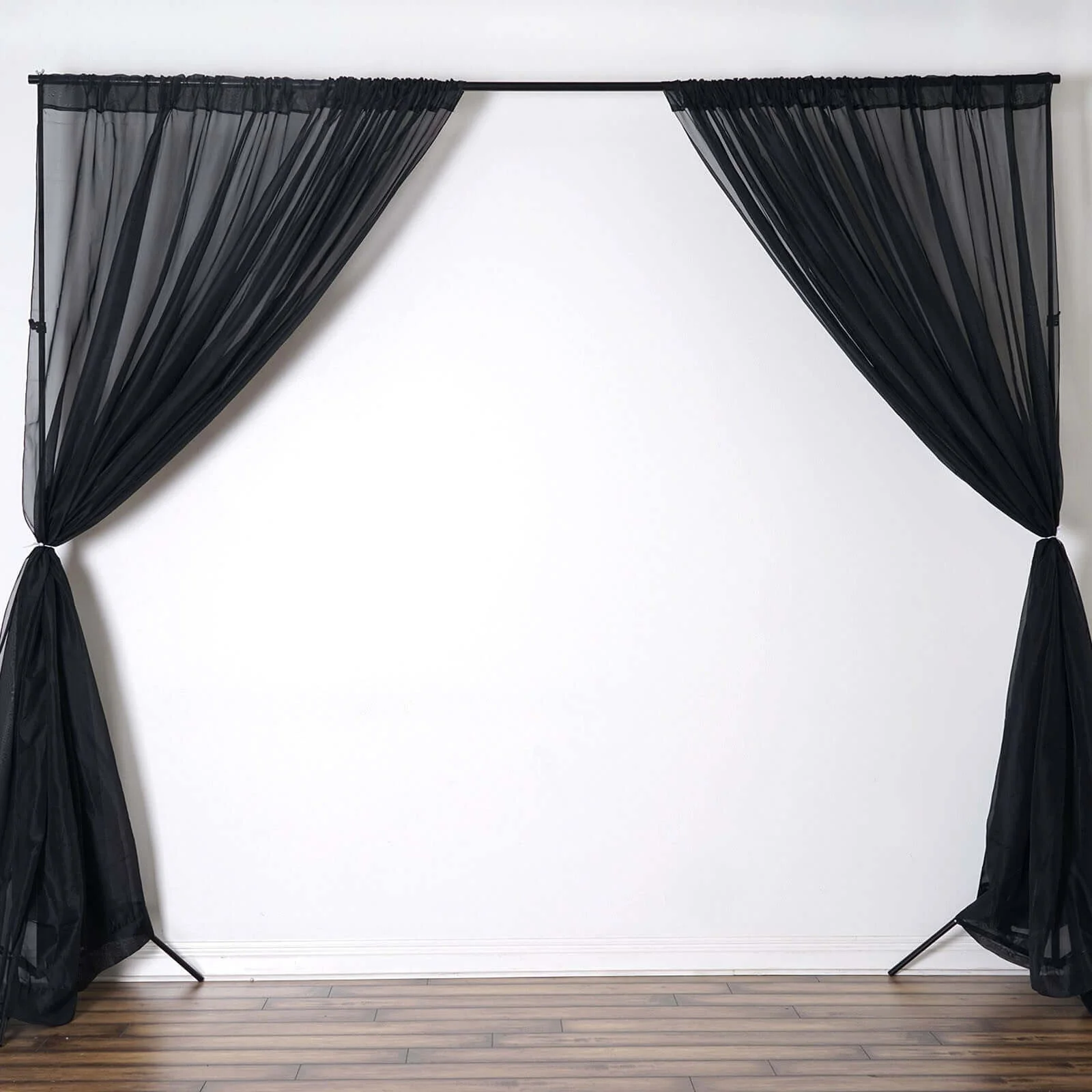2 Pack 5ftx10ft Black Chiffon Backdrop Drape Curtains, Durable Flame Resistant Sheer Organza Event Divider Panels With Rod Pockets - Image 8