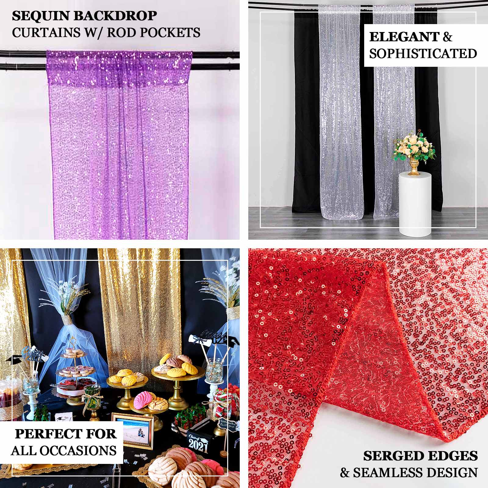 2 Pack Black Sequin Backdrop Drape Curtains with Rod Pockets, Seamless Glitter Mesh Photo Booth Event Divider Panels - 8ftx2ft - Image 4