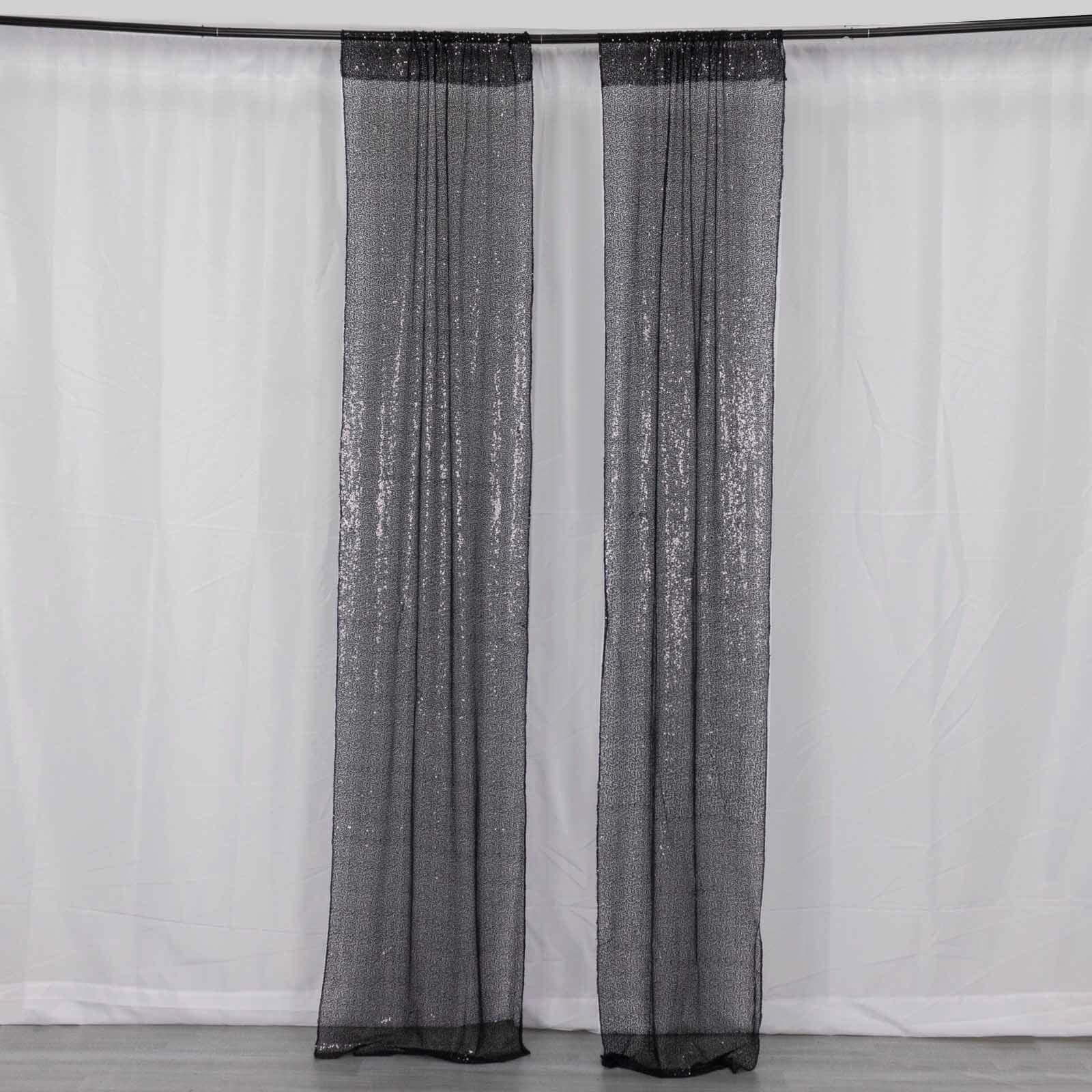2 Pack Black Sequin Backdrop Drape Curtains with Rod Pockets, Seamless Glitter Mesh Photo Booth Event Divider Panels - 8ftx2ft - Image 7