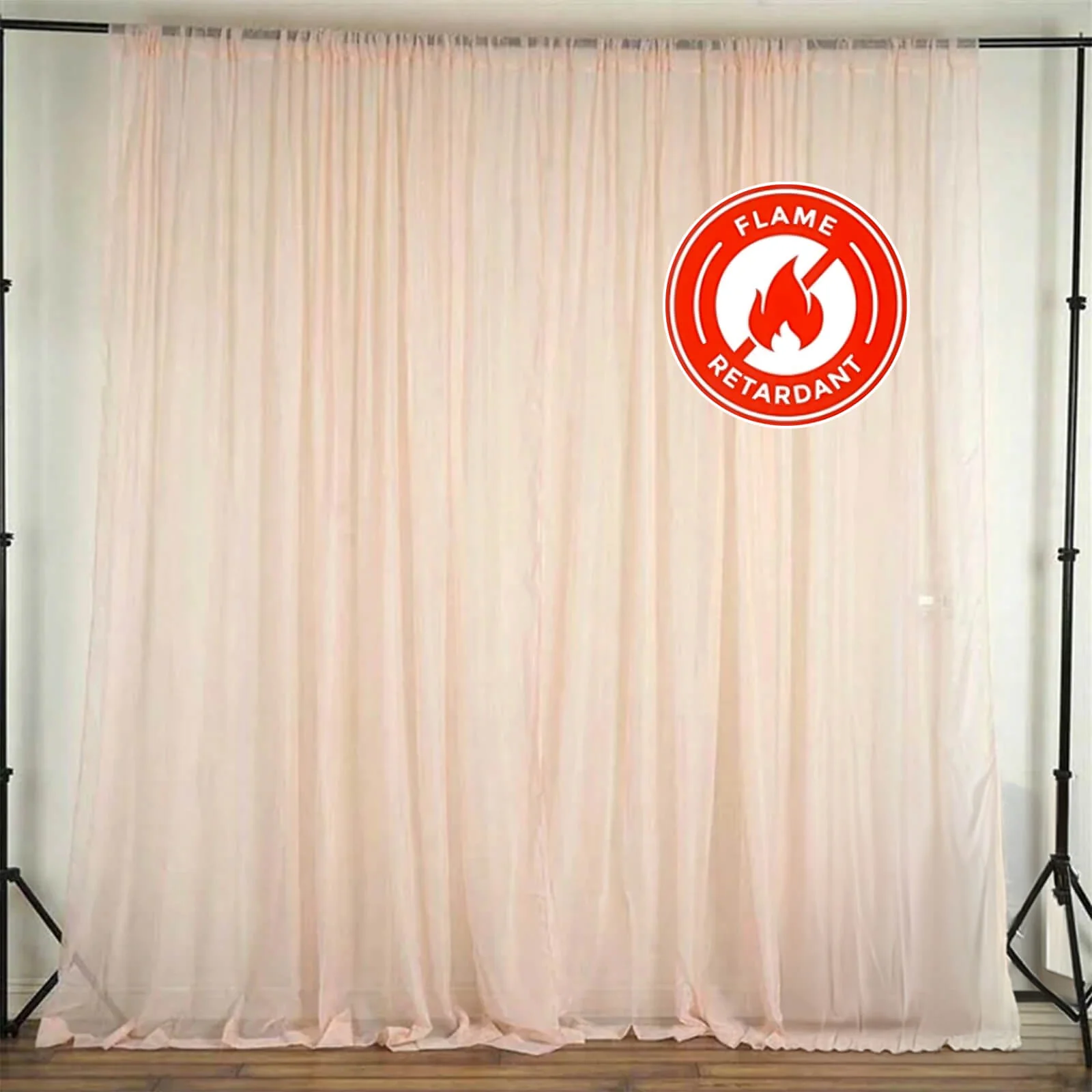 2 Pack 5ftx10ft Blush Chiffon Backdrop Drape Curtains, Durable Flame Resistant Sheer Organza Event Divider Panels With Rod Pockets